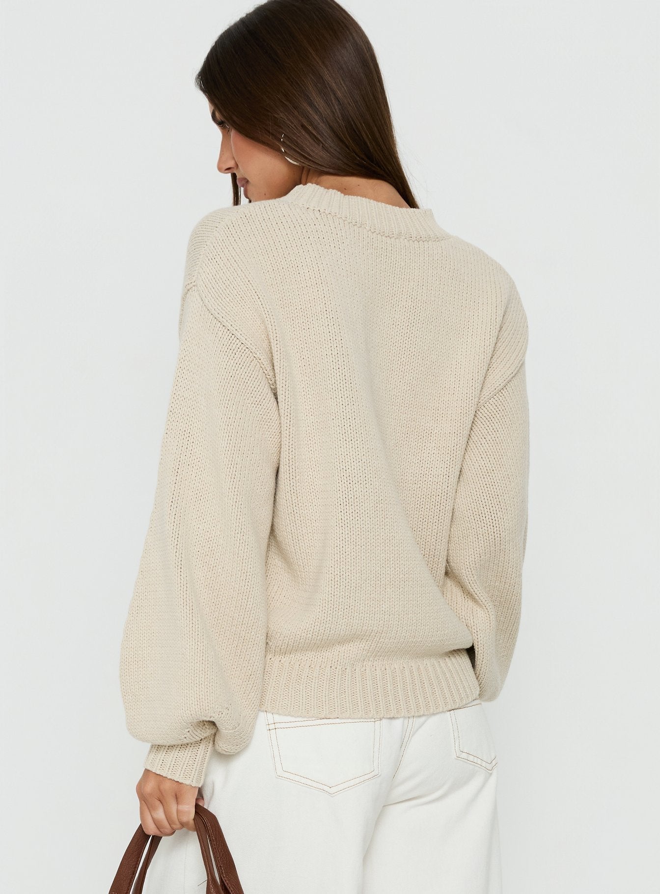 Harmony Balloon Sleeve Knit Sweater Beige