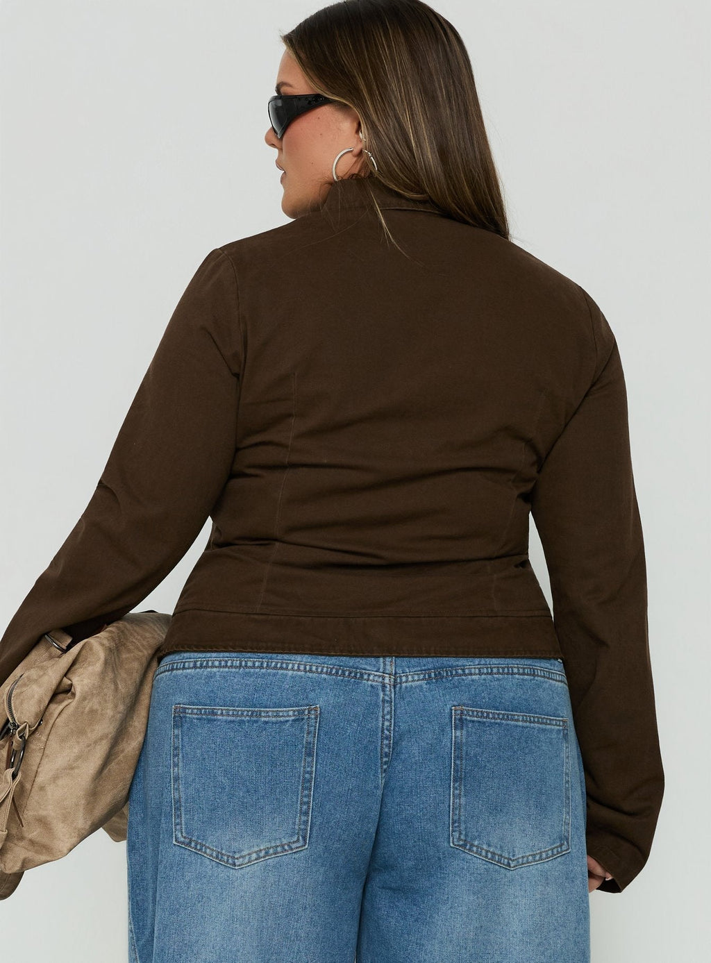 Kelehan Long Sleeve Zip Front Jacket Stonewashed Brown Curve
