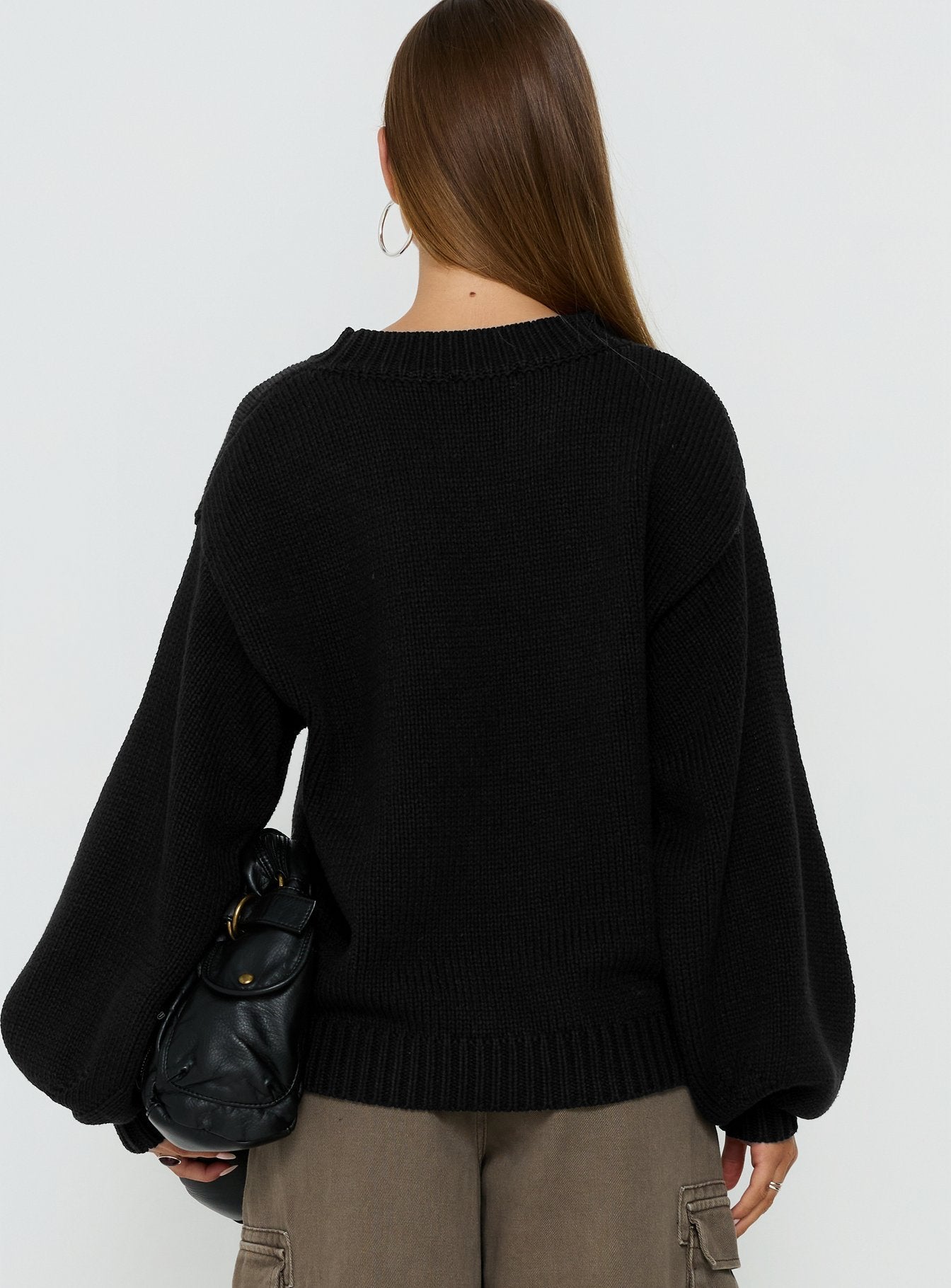 Harmony Balloon Sleeve Knit Sweater Black