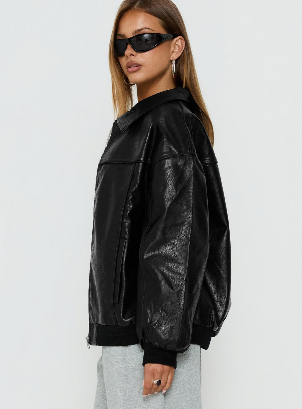 Goldsmith Faux Leather Bomber Jacket Black Petite