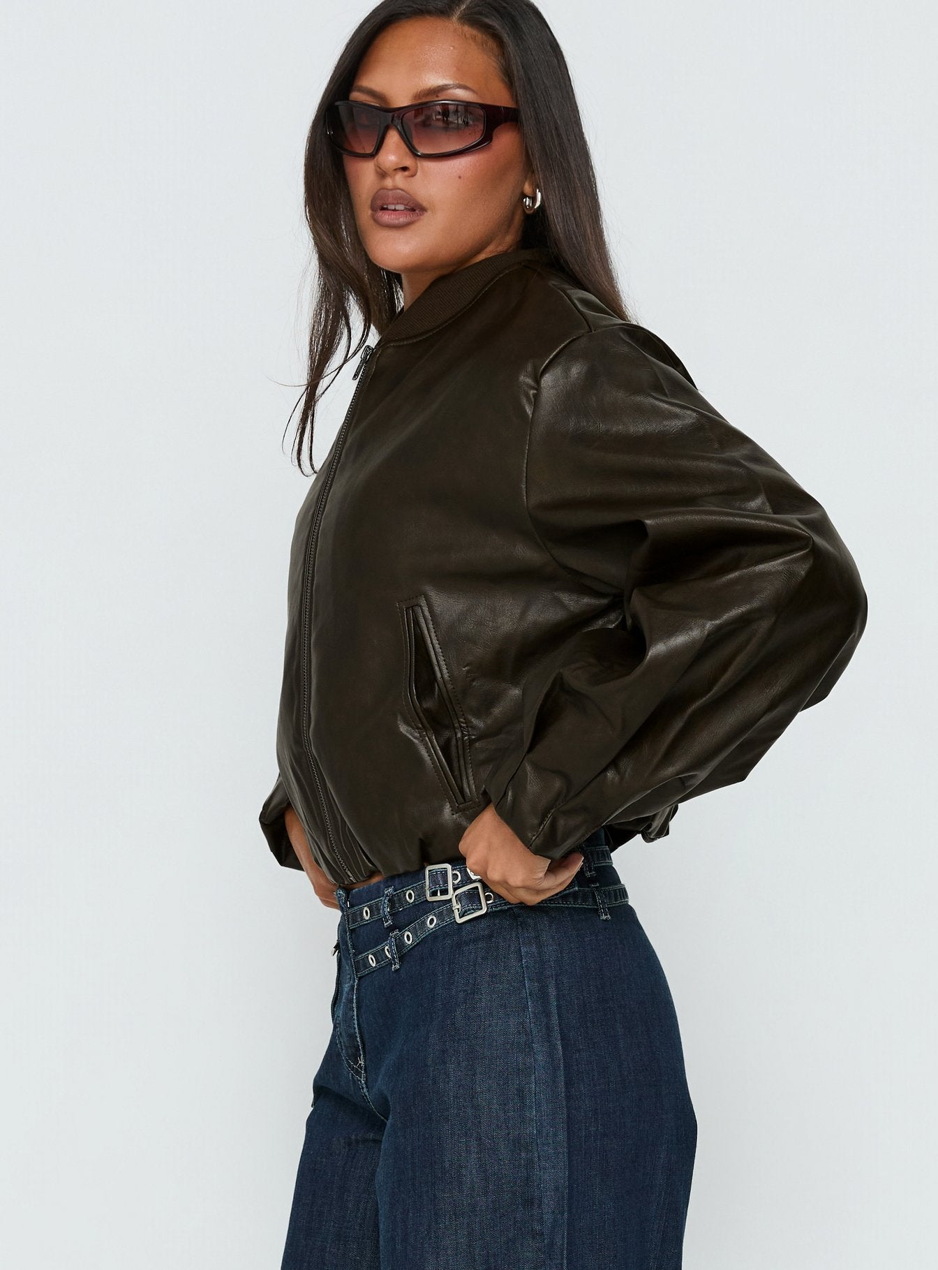 Mastery PU Bomber Jacket Washed Brown