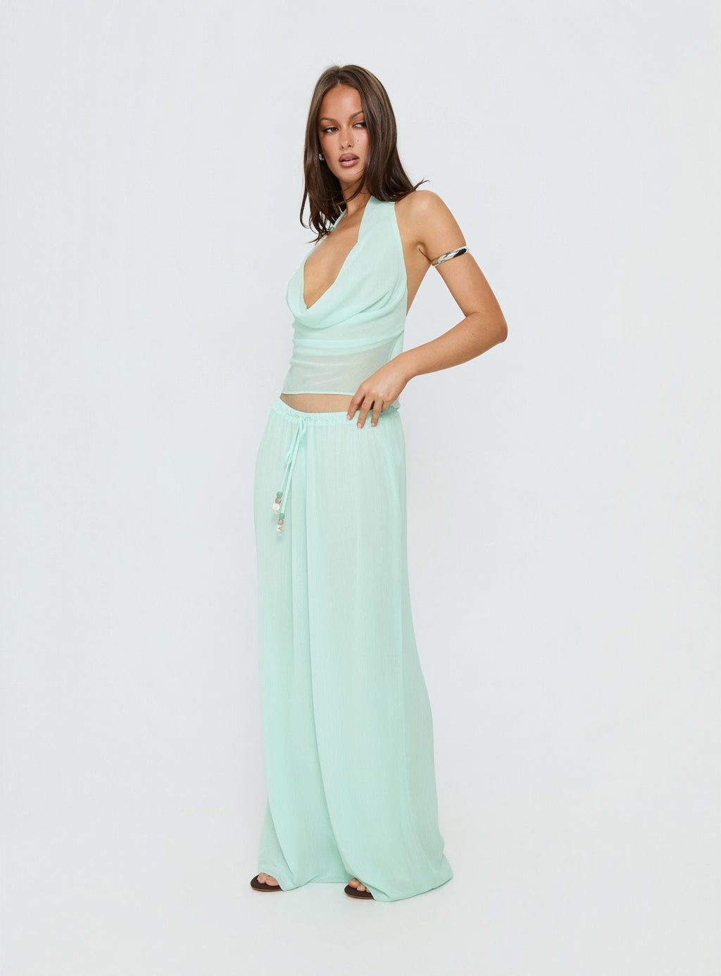 Distinction Chiffon Pants Aqua