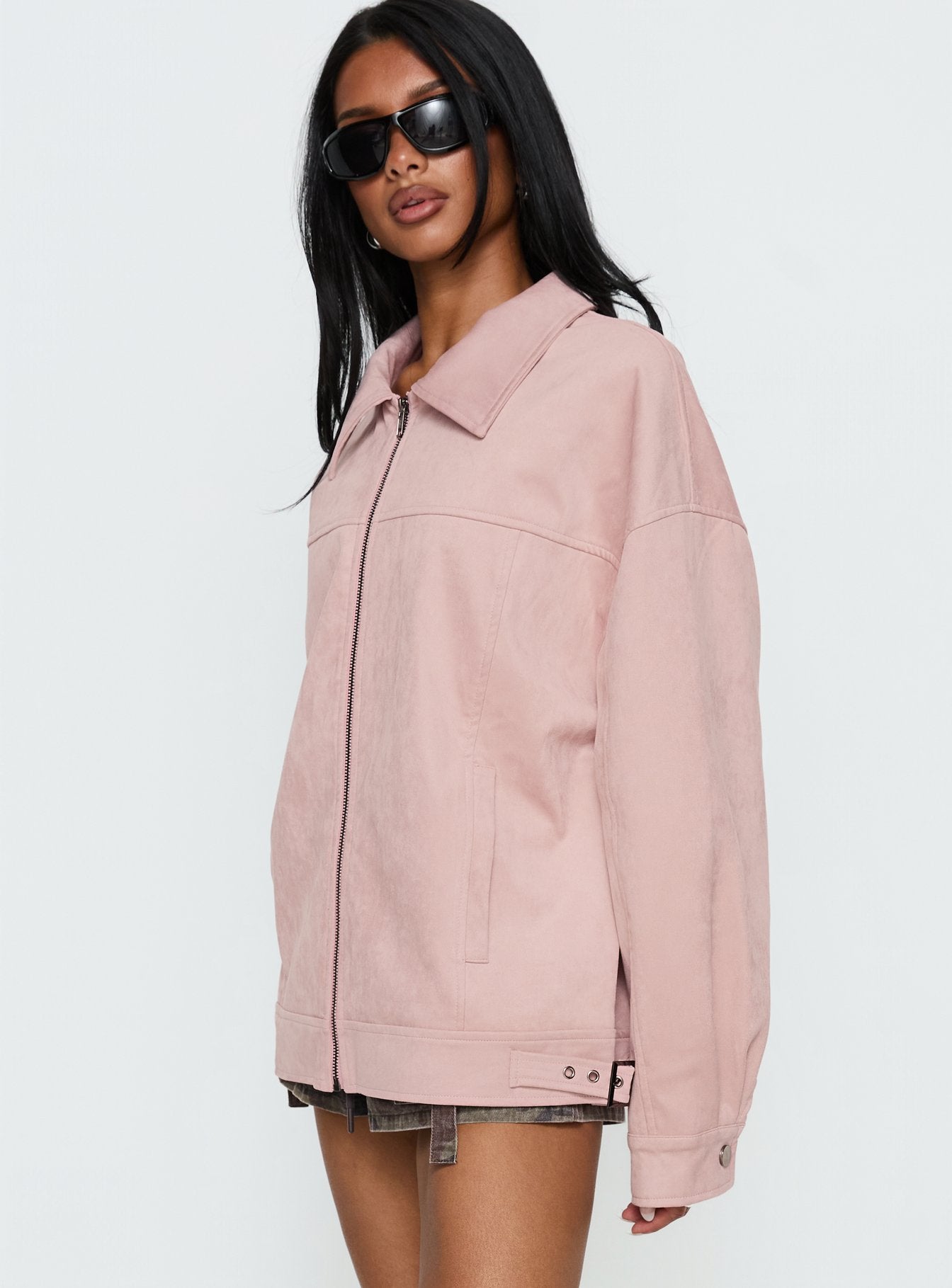 Goldsmith Faux Suede Bomber Jacket Pink