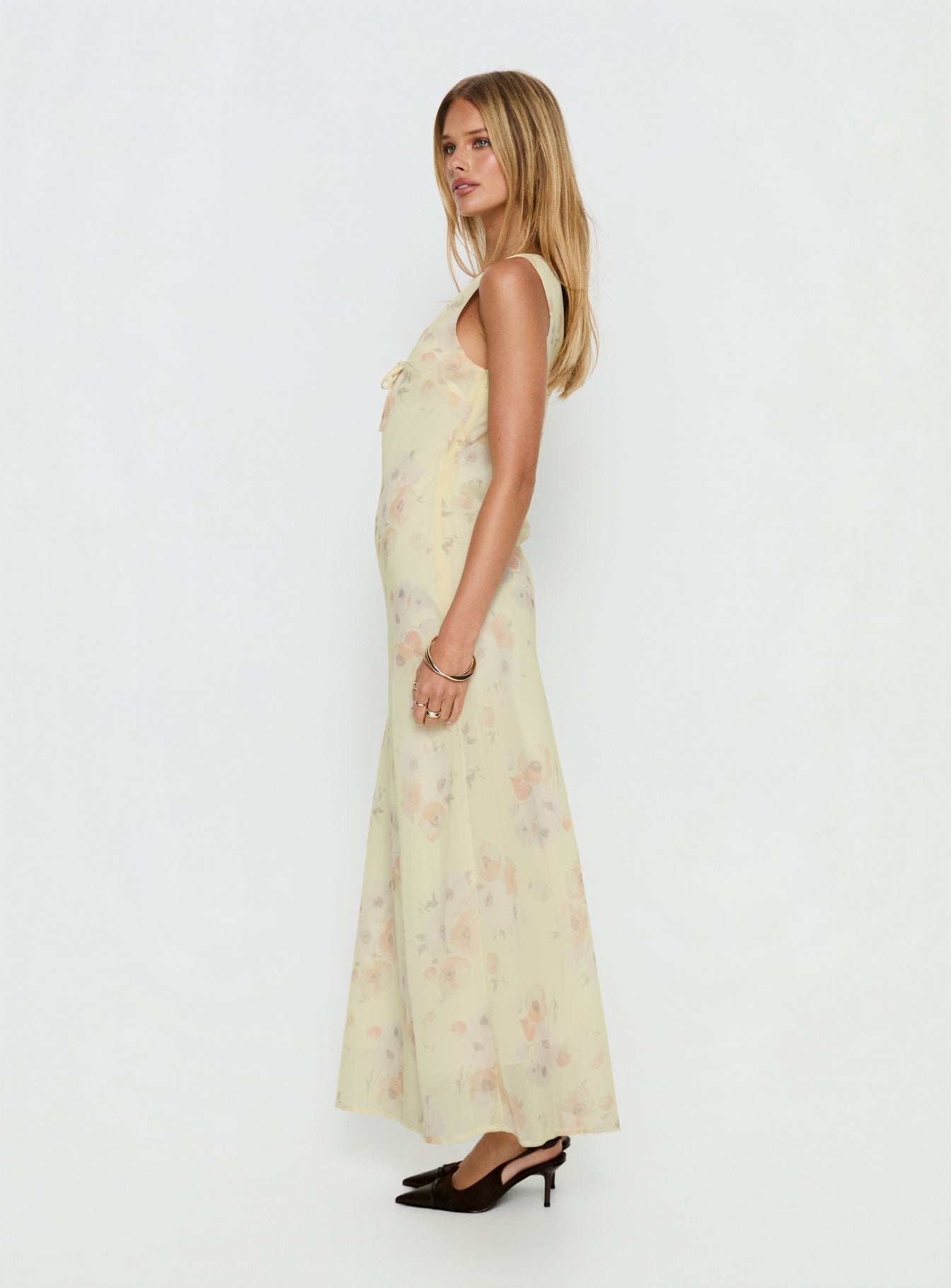 Joannah V Neck Midi Dress Yellow Floral