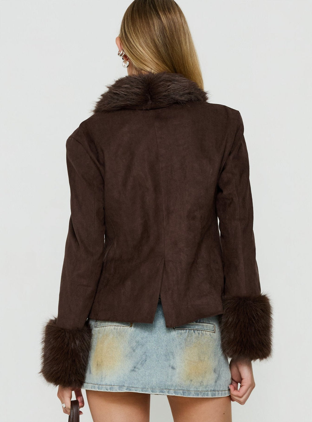 Memoree Faux Fur Trim Jacket Chocolate