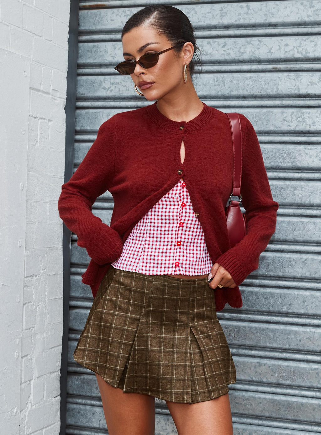 Little Bow Peep Mini Skirt Brown Check