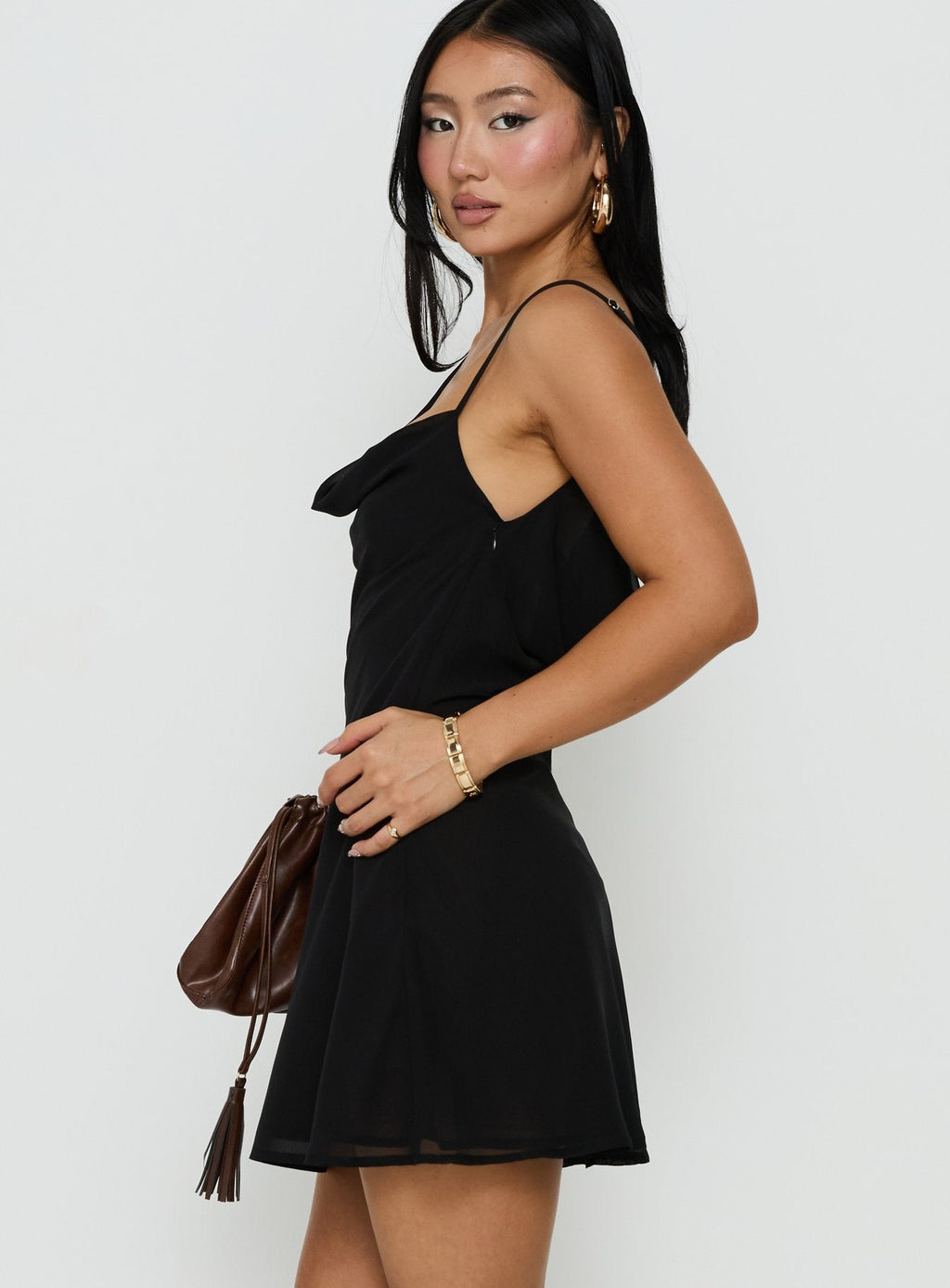 Adelayde Cowl Neck Bra Mini Dress Black