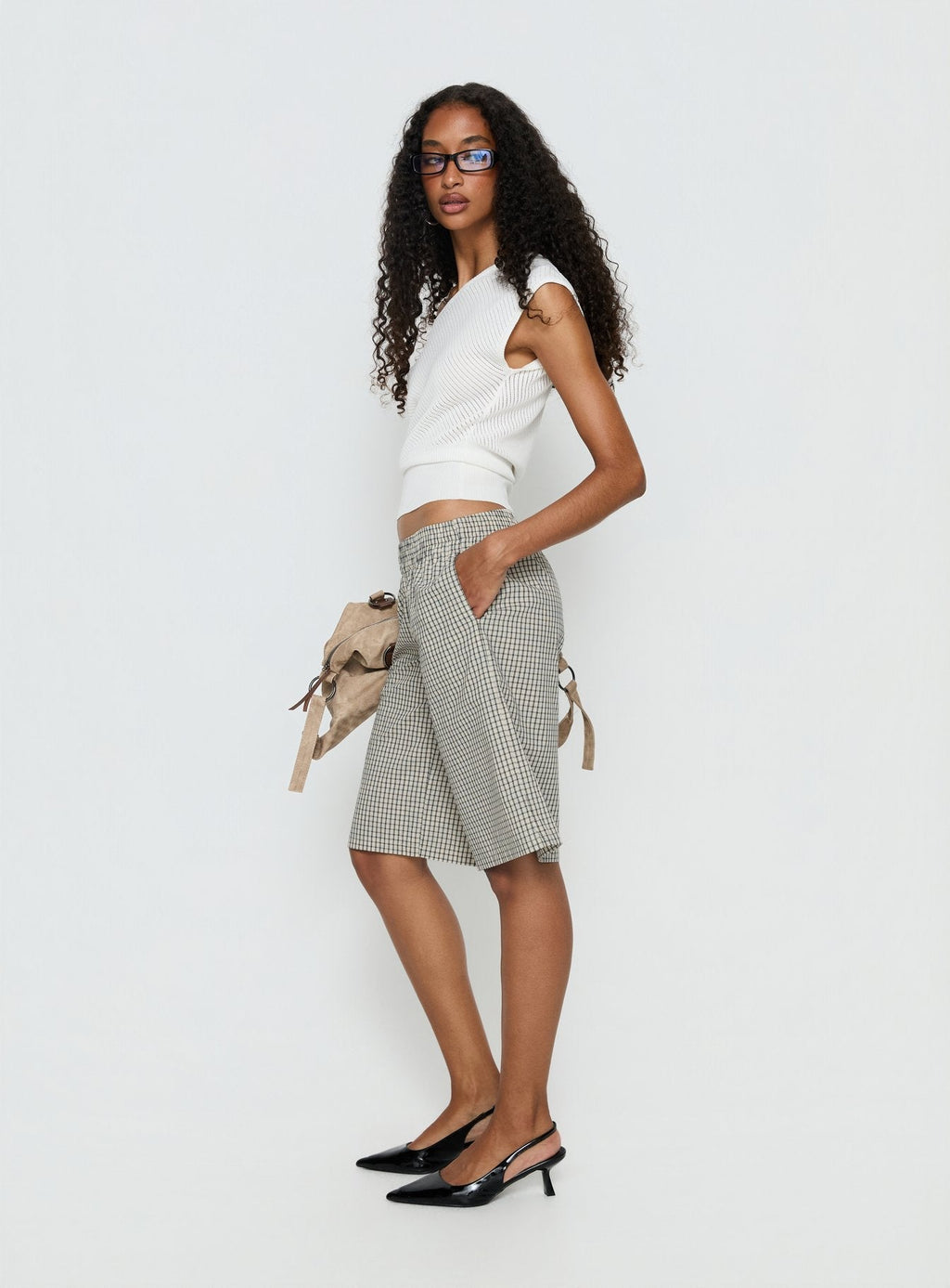Sevigney Long Elasticated Shorts Cream Check
