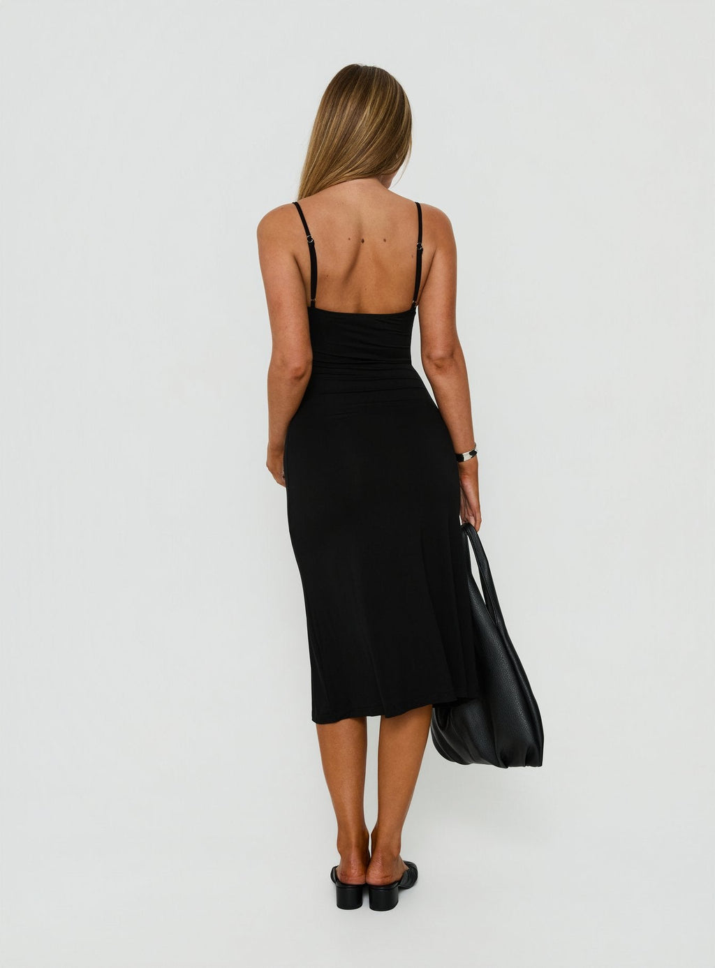 Evendra V Neck Cutout Midi Dress Black