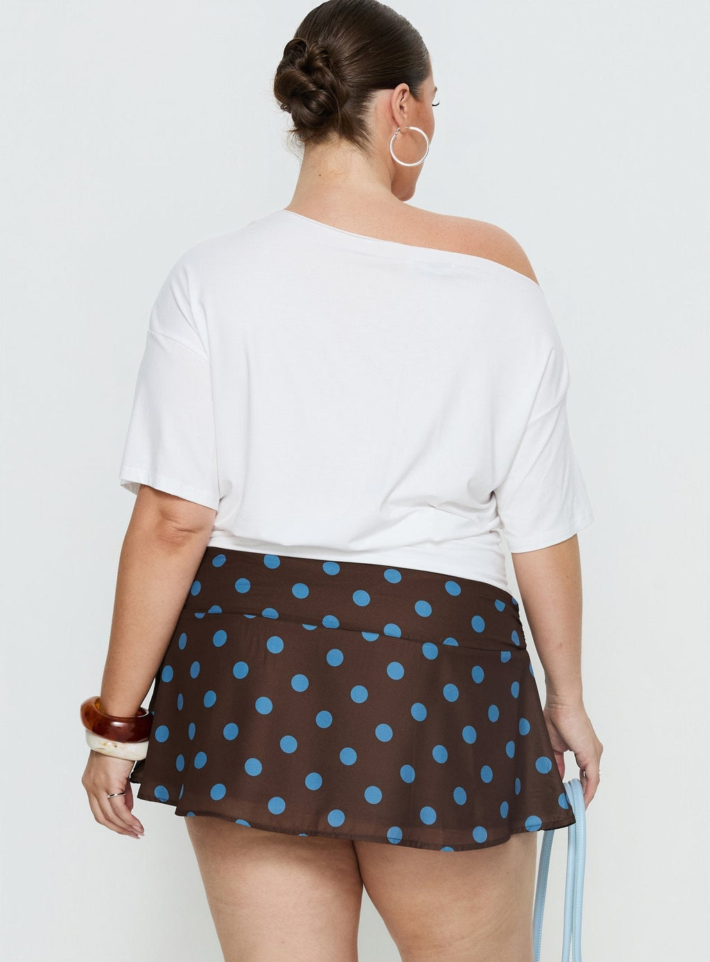 Elicia Ruched Mini Skirt Brown / Blue Polka Dot Curve