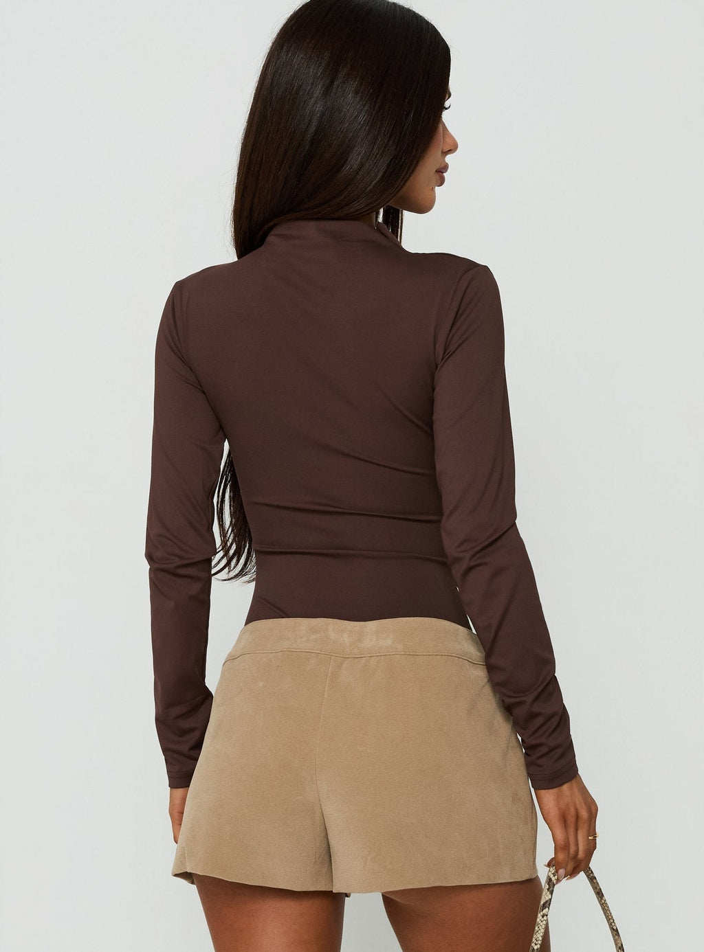 Pirella Mock Neck Long Sleeve Bodysuit Brown