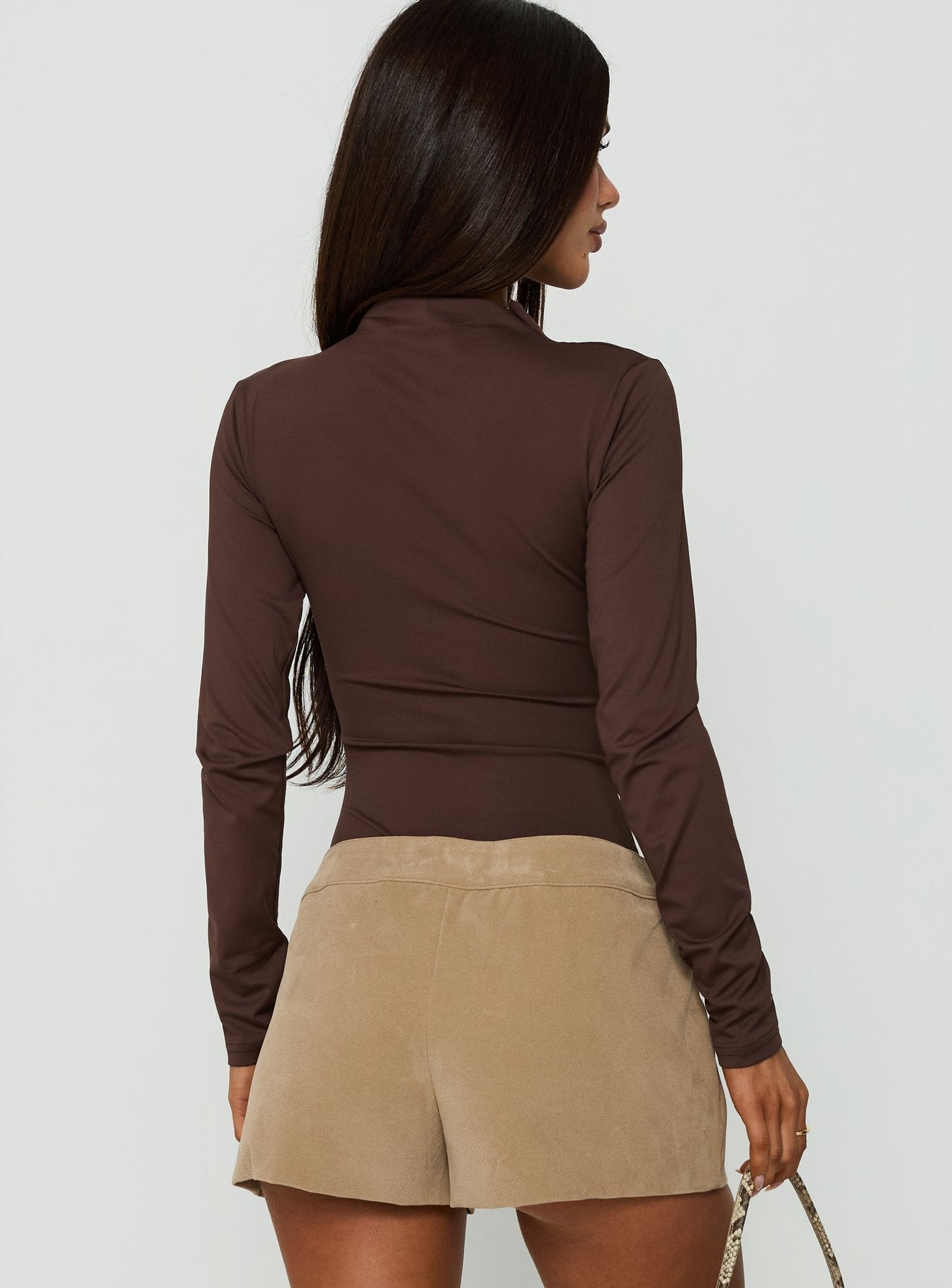 Pirella Mock Neck Long Sleeve Bodysuit Brown