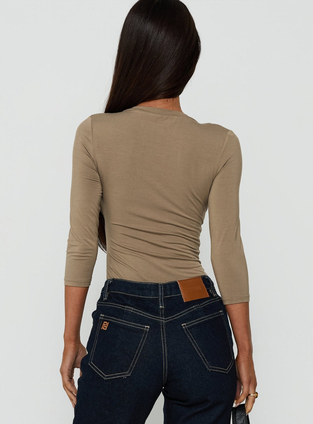Adenn 3/4 Sleeve V Neck Bodysuit Taupe