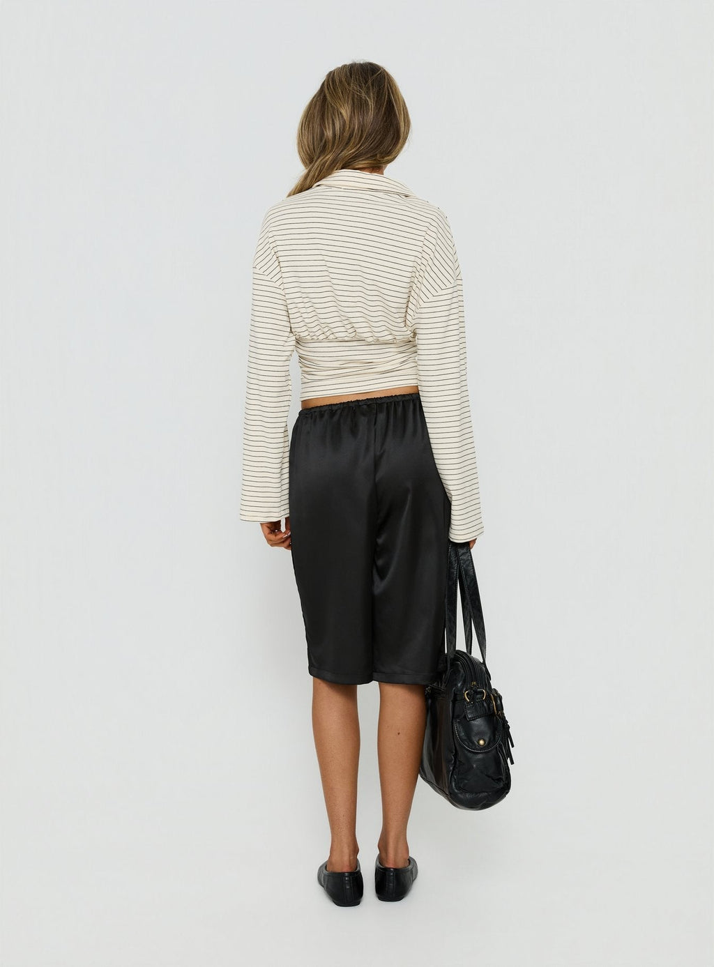Sozeri Low Rise Long Line Satin Short Black
