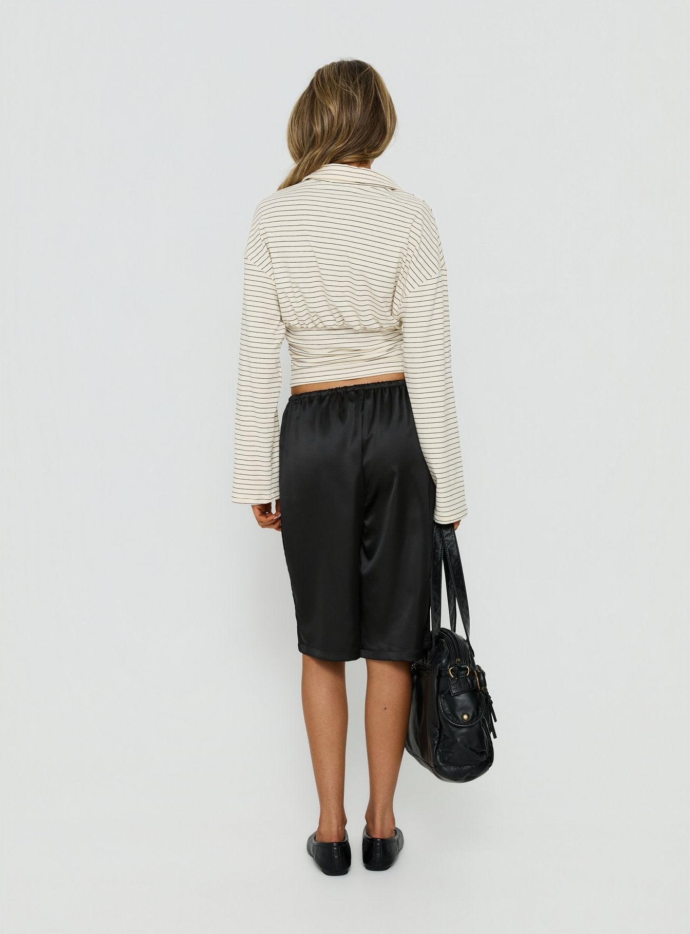 Sozeri Low Rise Long Line Satin Short Black