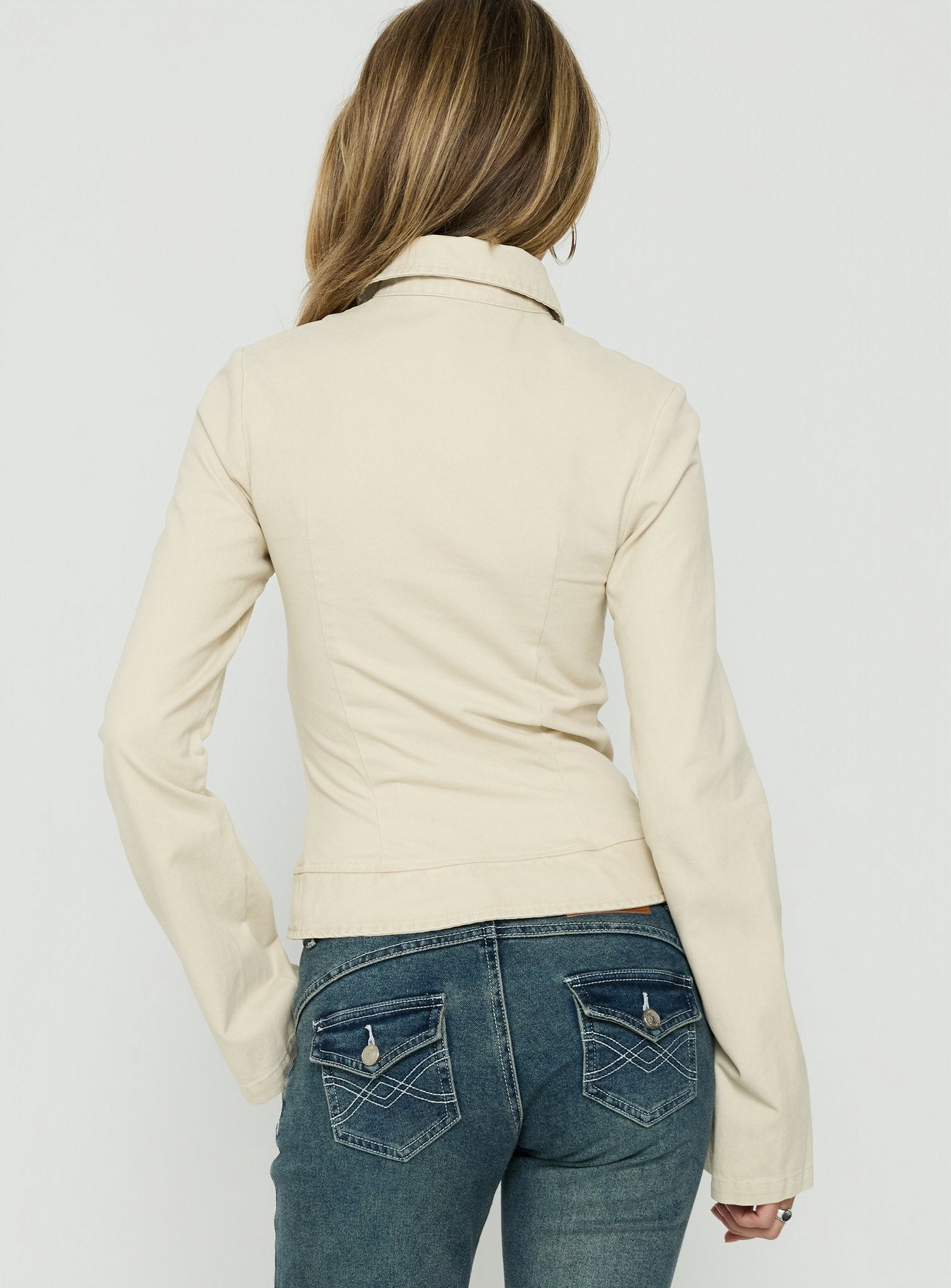 Kelehan Long Sleeve Zip Front Jacket Stonewashed Cream