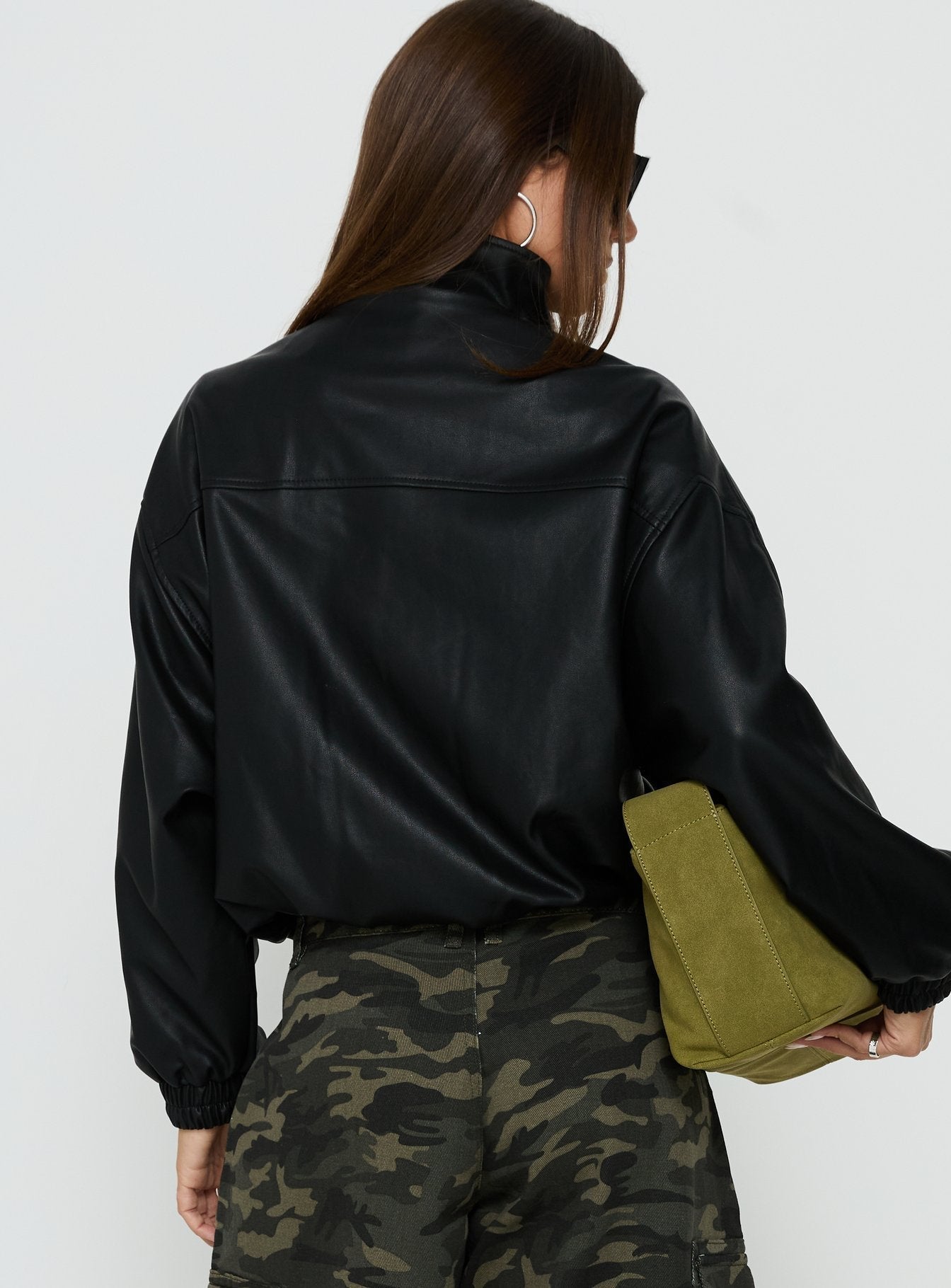 Dialtone Funnel Neck Faux Leather Jacket Black