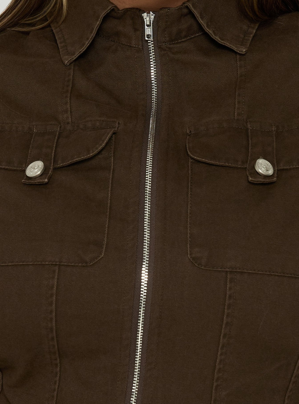 Kelehan Long Sleeve Zip Front Jacket Stonewashed Brown Curve