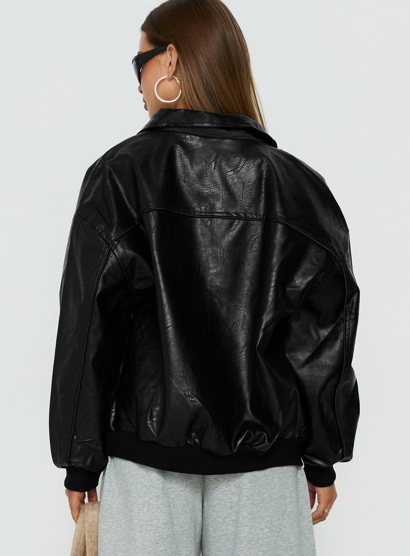 Goldsmith Faux Leather Bomber Jacket Black Petite