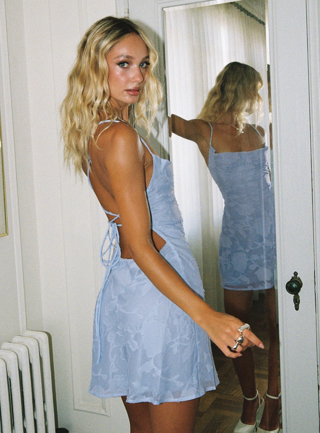 Celena Mini Dress Light Blue Burnout Petite