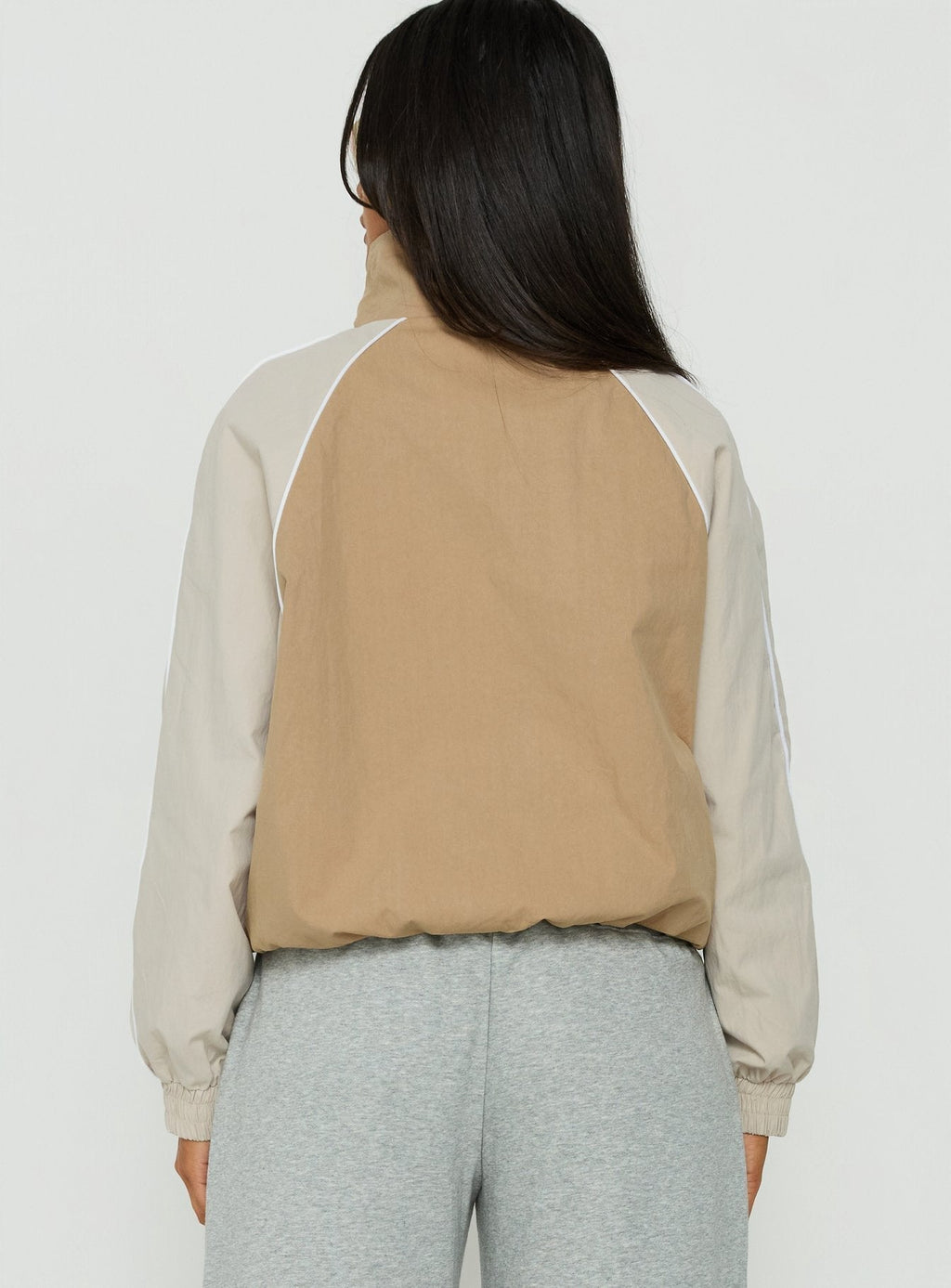 Mistro Funnel Neck Windbreaker Jacket Beige