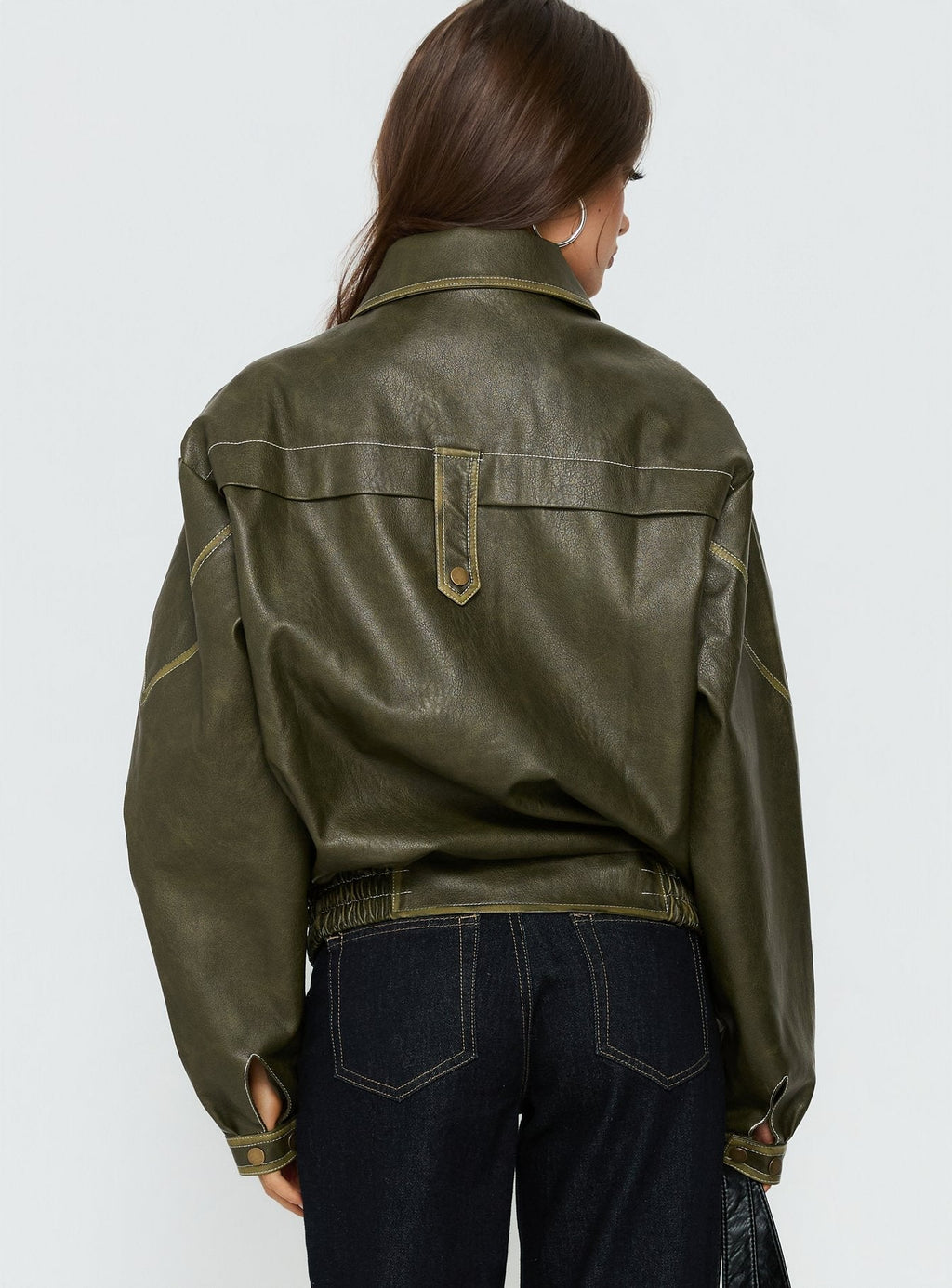 Jaxton Faux Leather Bomber Jacket Olive