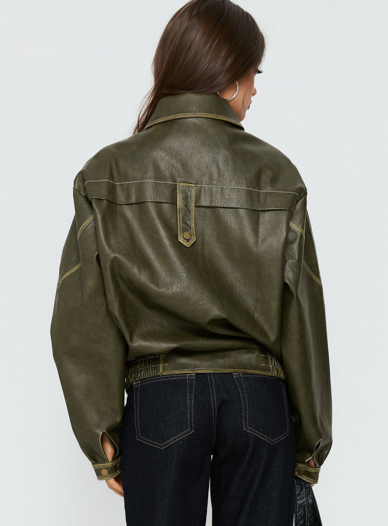 Jaxton Faux Leather Bomber Jacket Olive