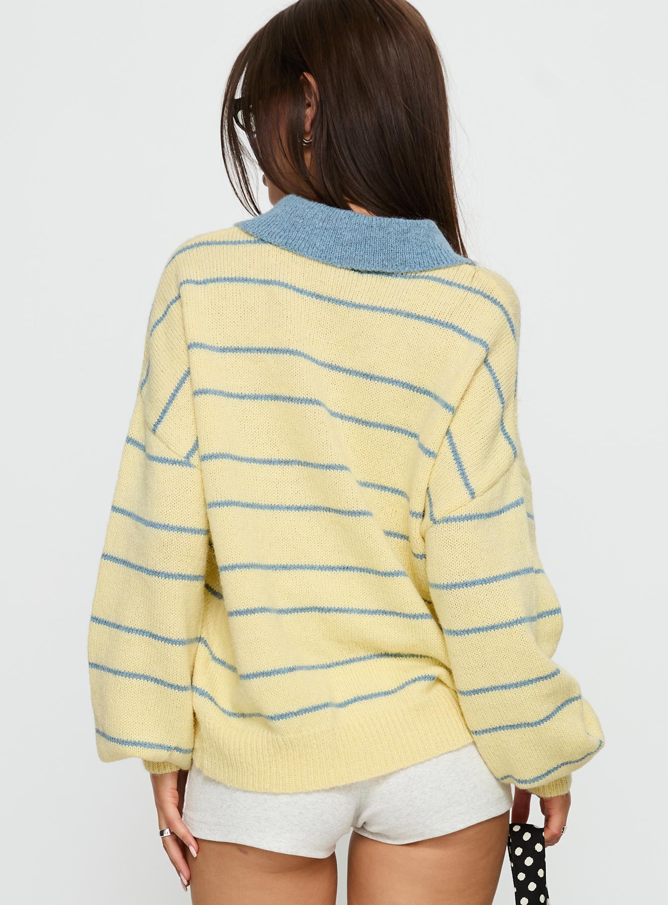 Minda Collared Knit Sweater Yellow Stripe