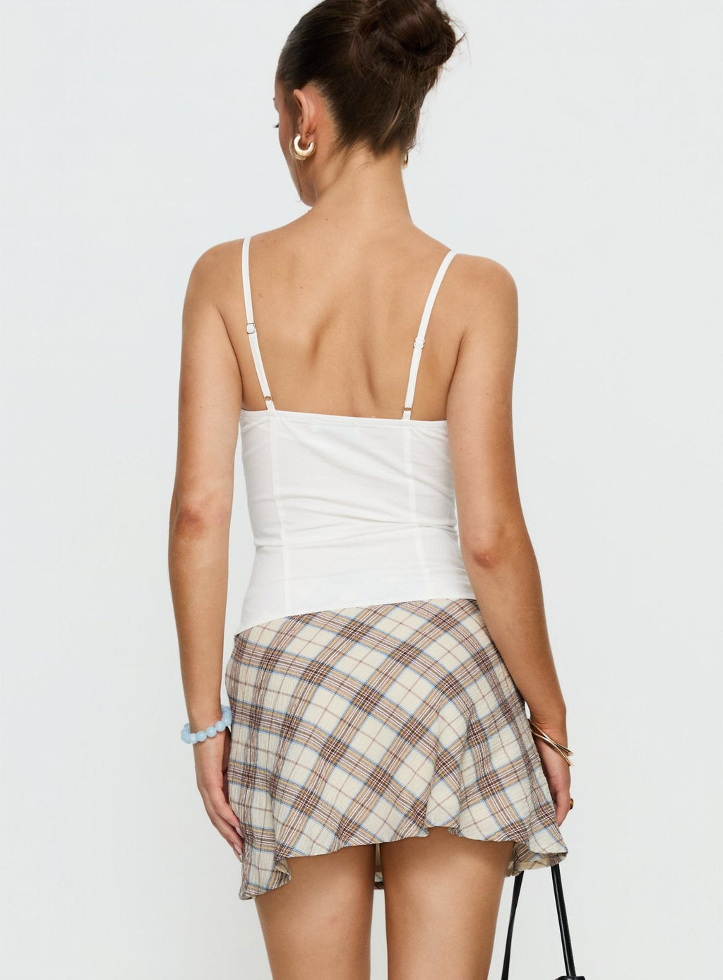 Pretty It Up Mini Skirt Beige Check