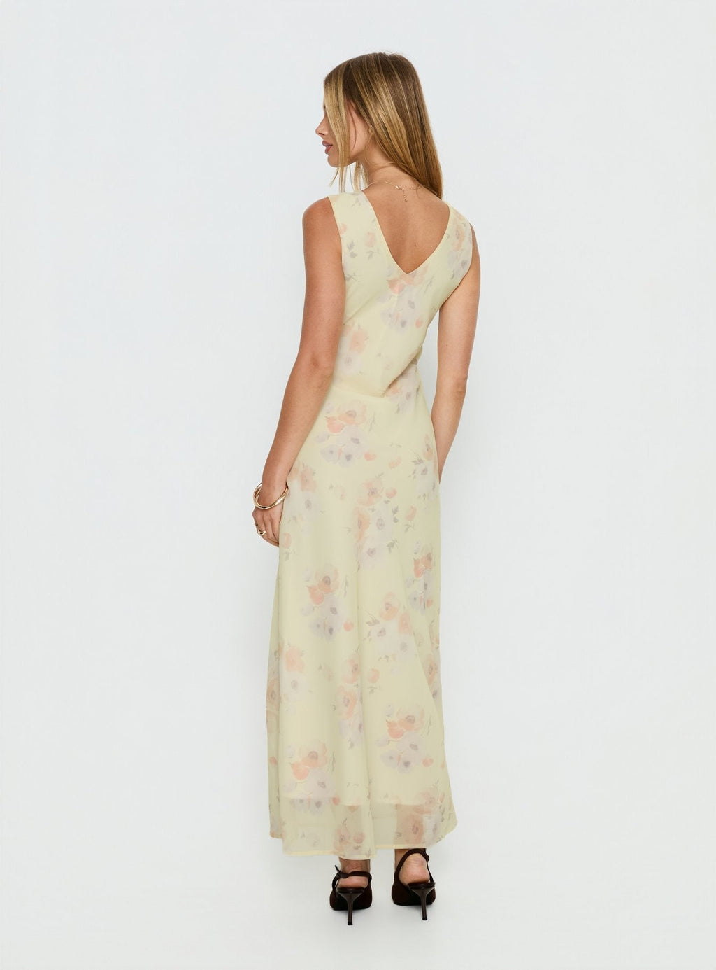 Joannah V Neck Midi Dress Yellow Floral