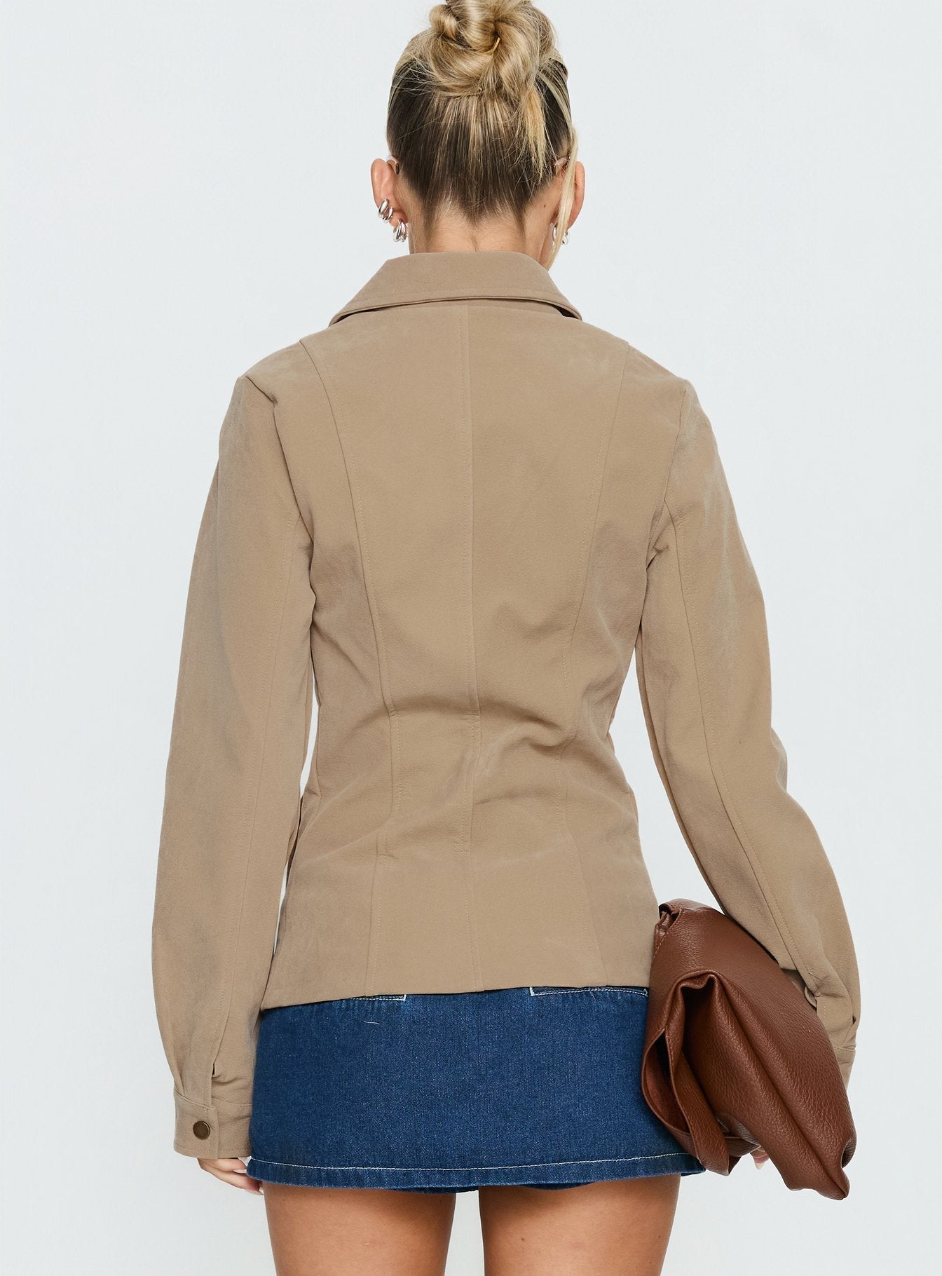 Ryzen Faux Suede Fitted Jacket Stone
