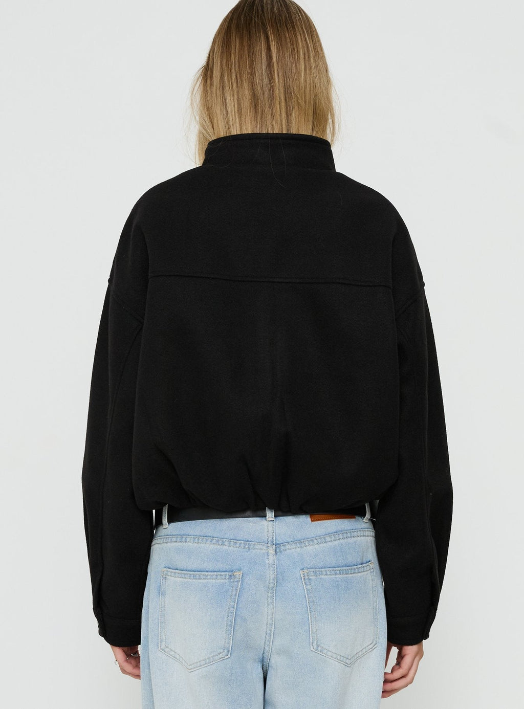Chayden Cropped Faux Wool Bomber Jacket Black