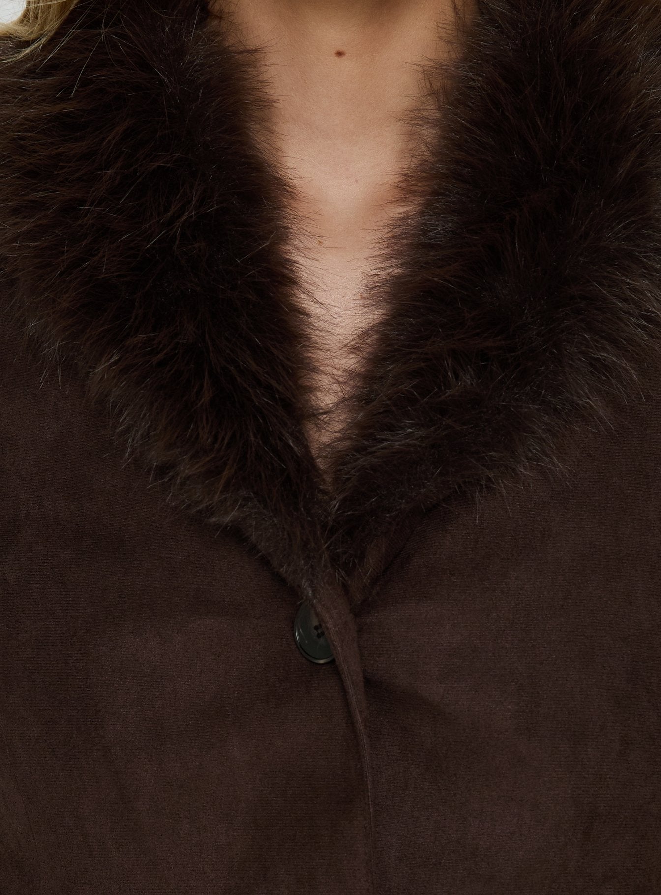 Memoree Faux Fur Trim Jacket Chocolate