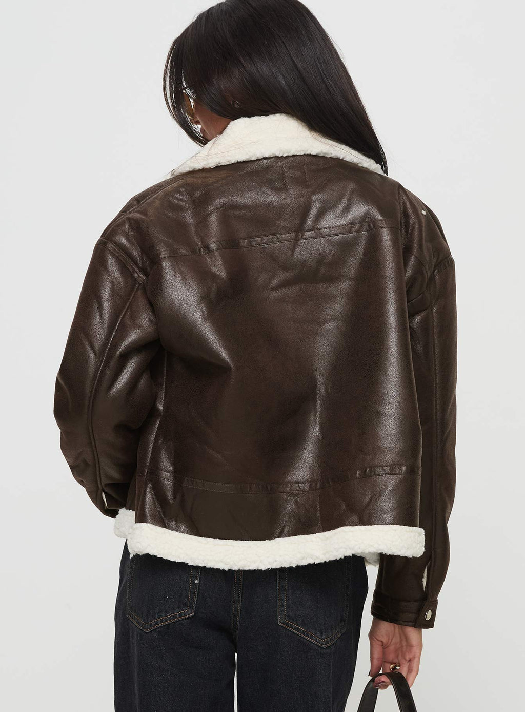 Solara Faux Leather Shearling Jacket Chocolate Petite