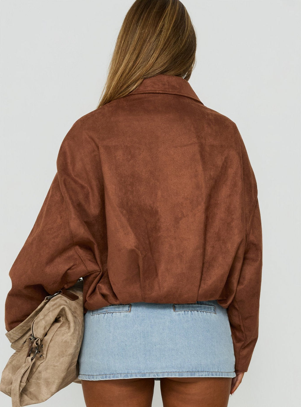 Enlightened Faux Suede Bomber Jacket Caramel