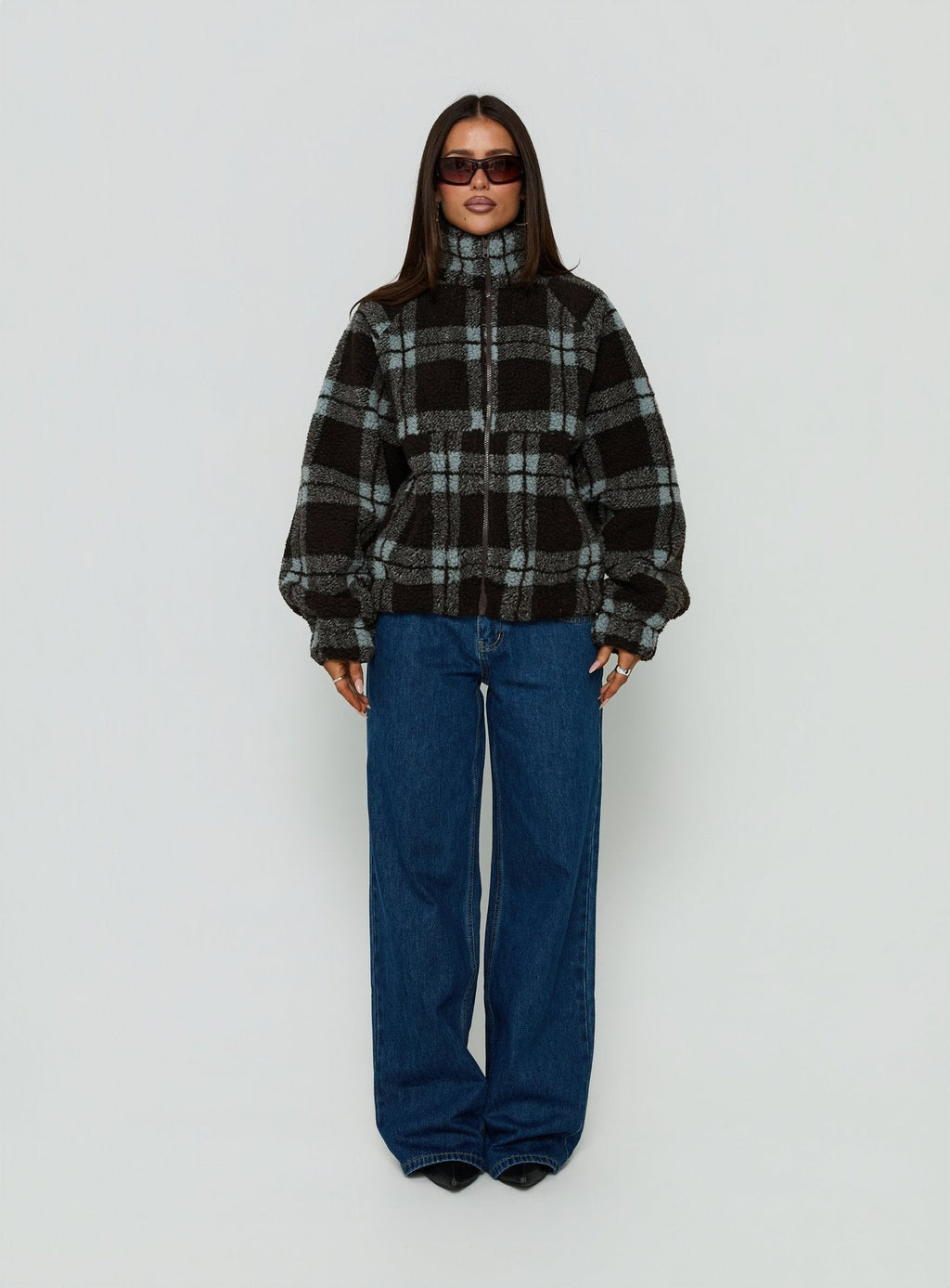 Volition Polar Fleece Jacket Brown / Blue Check