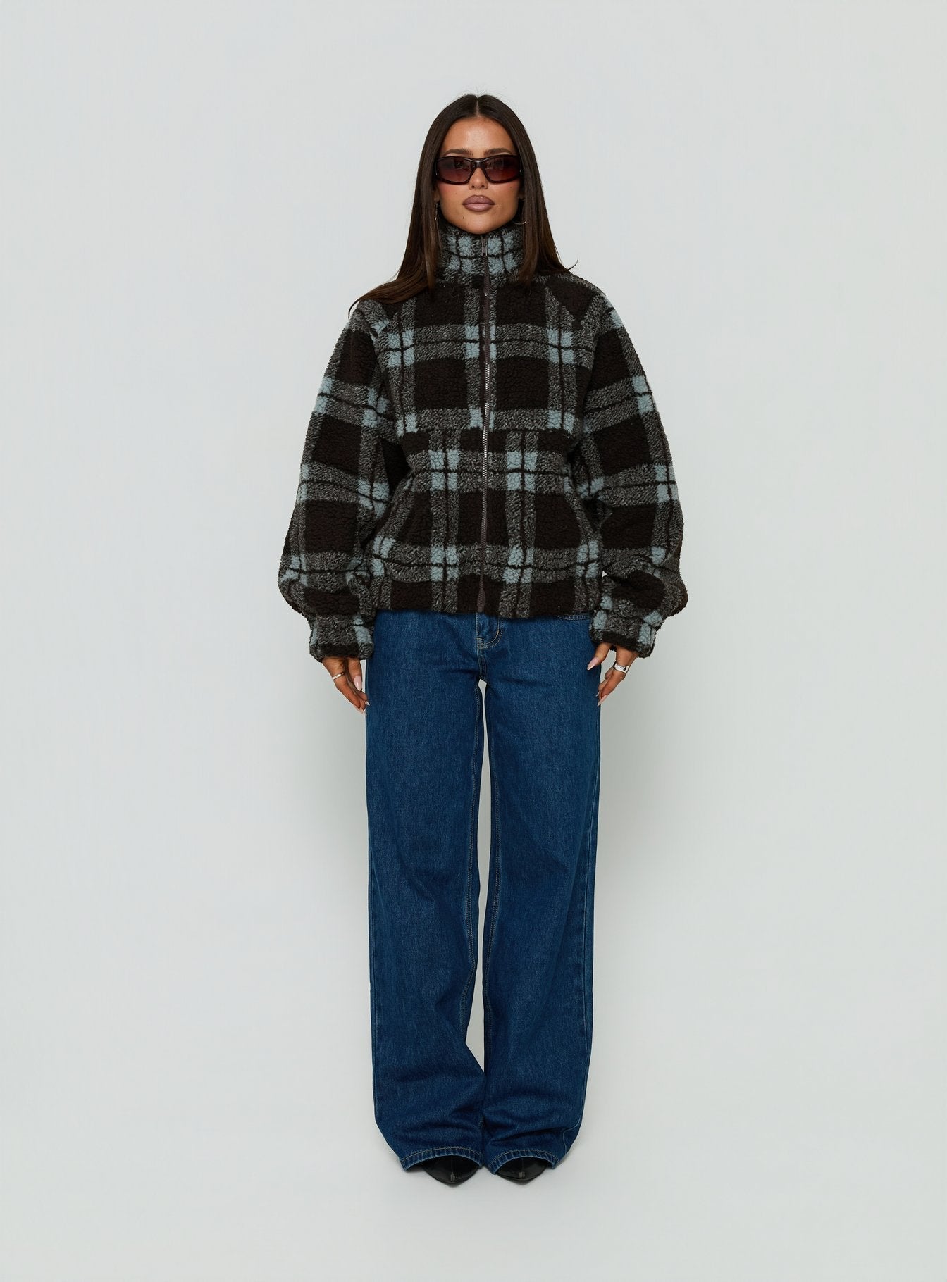 Volition Polar Fleece Jacket Brown / Blue Check