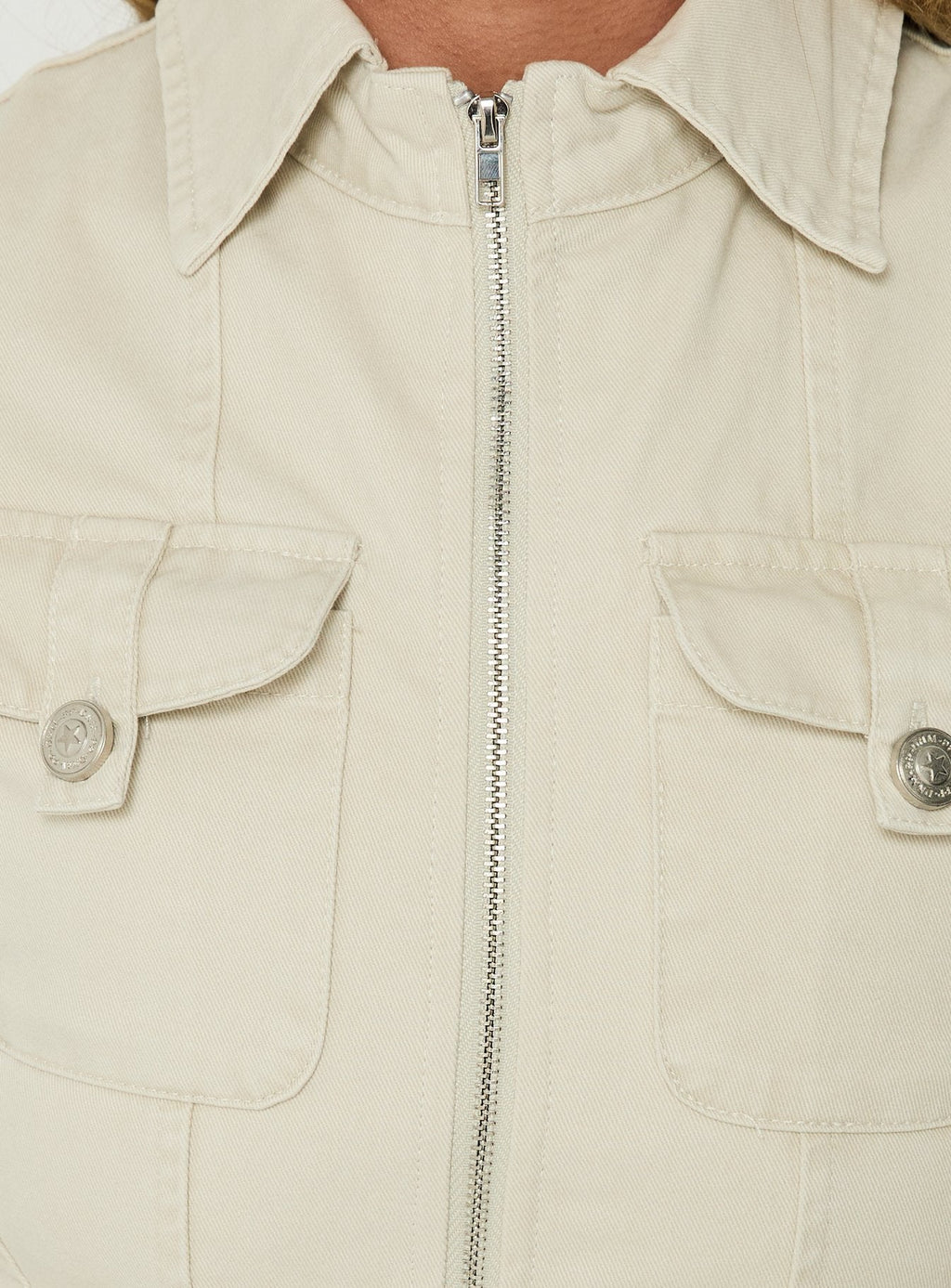 Kelehan Long Sleeve Zip Front Jacket Stonewashed Cream
