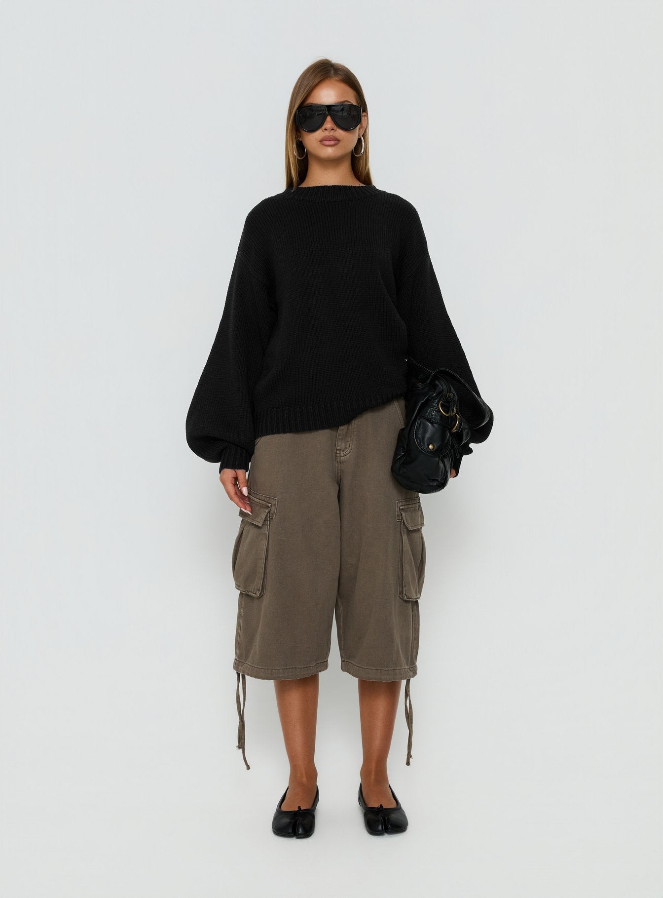 Harmony Balloon Sleeve Knit Sweater Black