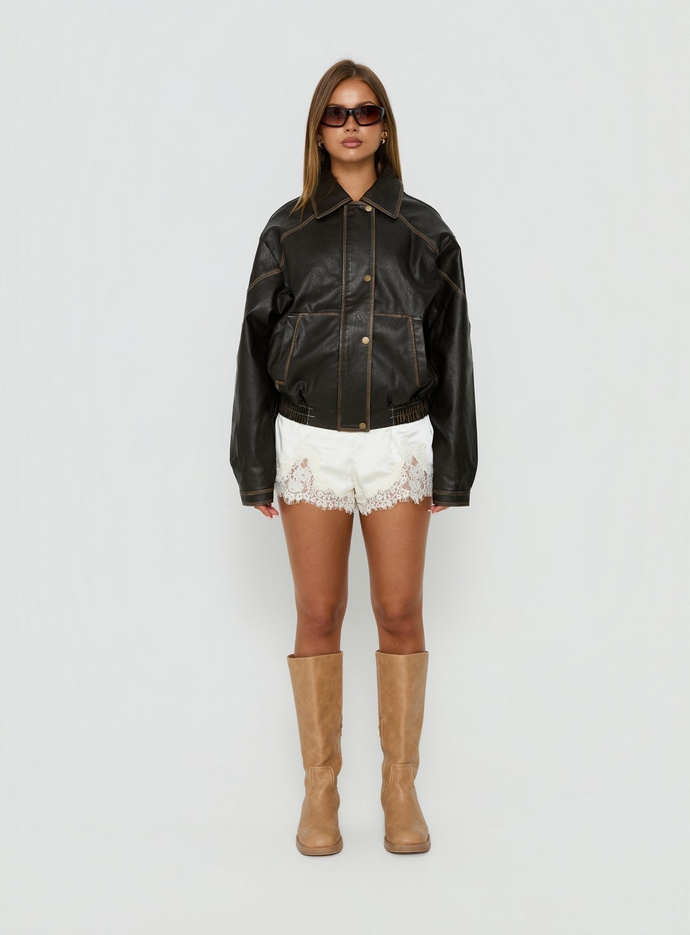 Jaxton Faux Leather Jacket Brown Petite