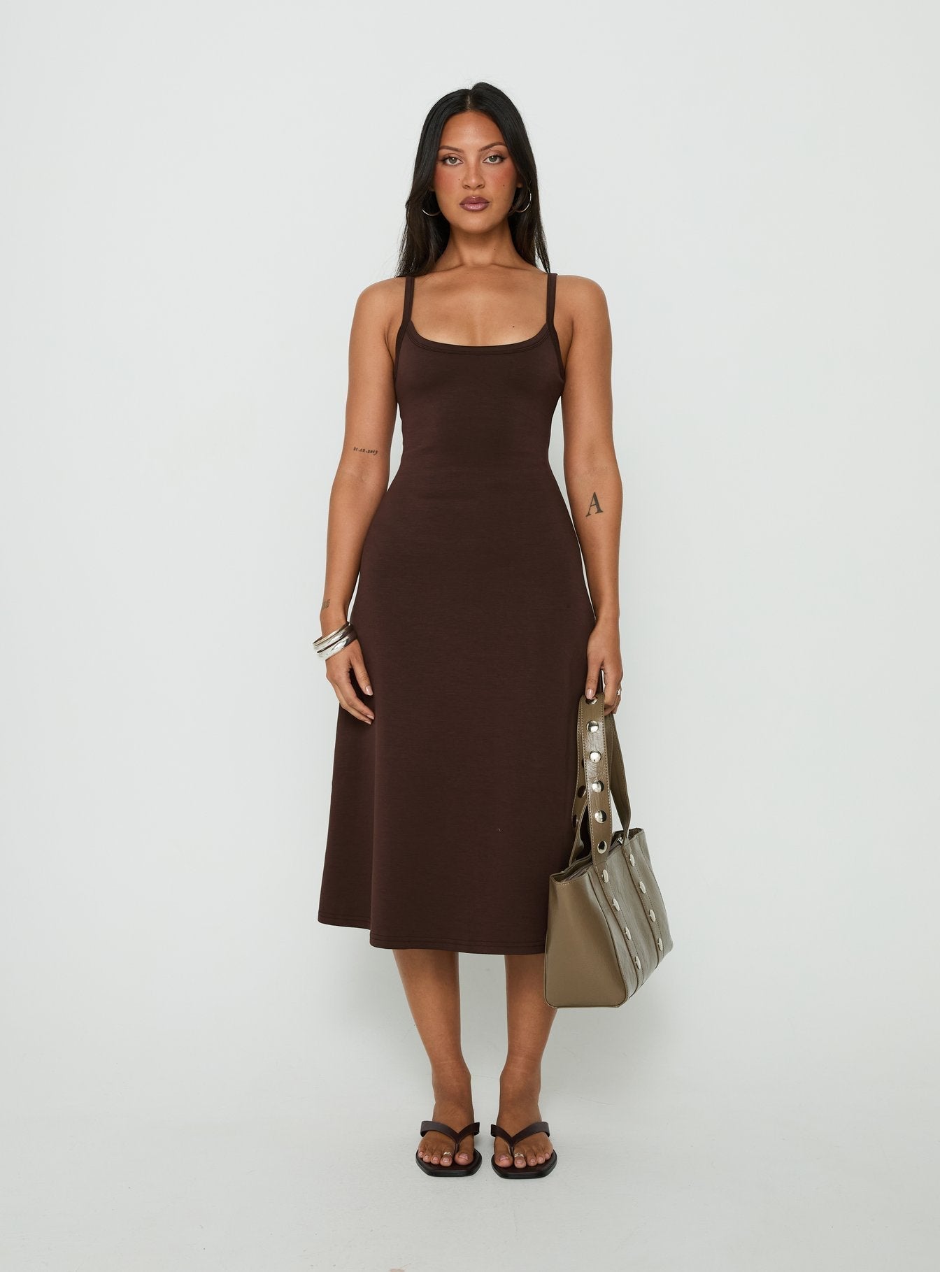 Esmiana Slinky Midi Dress Chocolate
