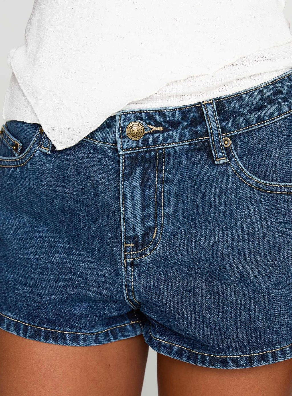 Dreamful Low Rise Mini Denim Shorts Dark Blue Wash