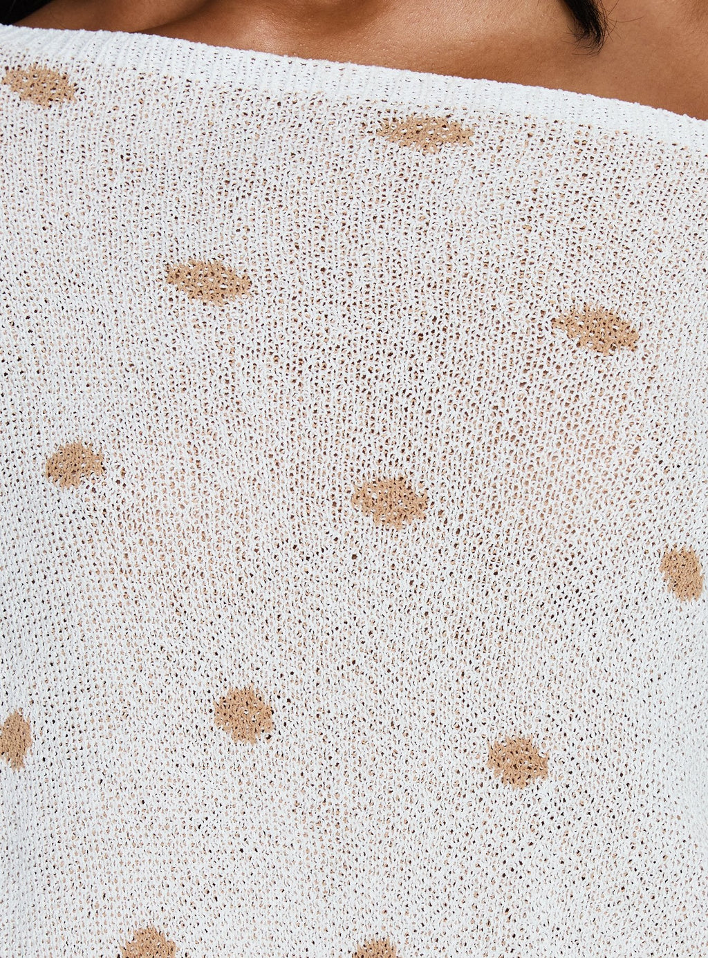 Harvy Off Shoulder Knit Sweater White Polka