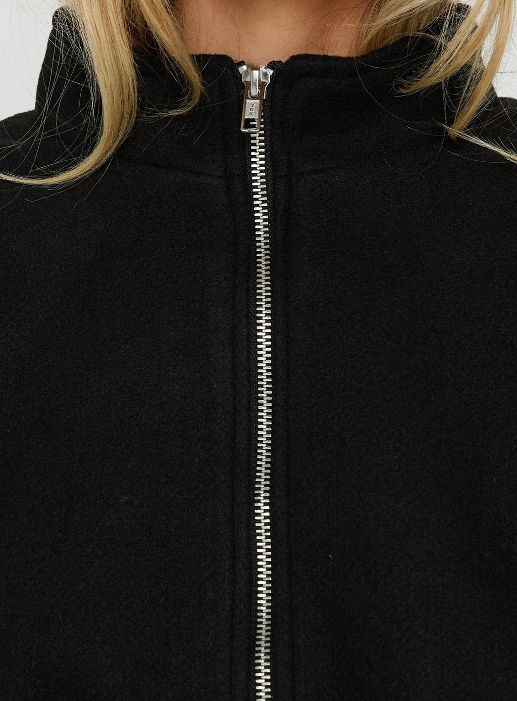 Chayden Cropped Faux Wool Bomber Jacket Black