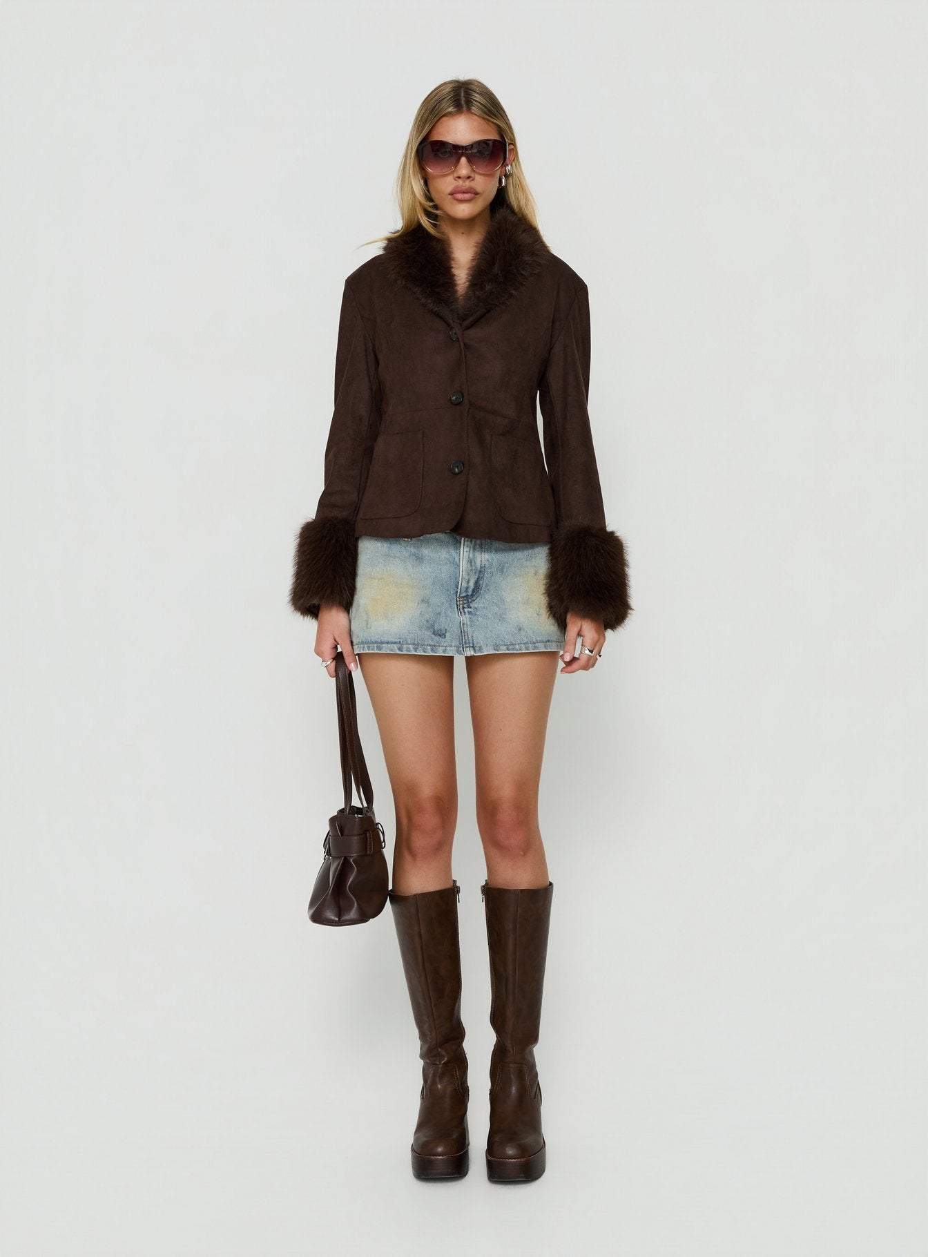 Memoree Faux Fur Trim Jacket Chocolate
