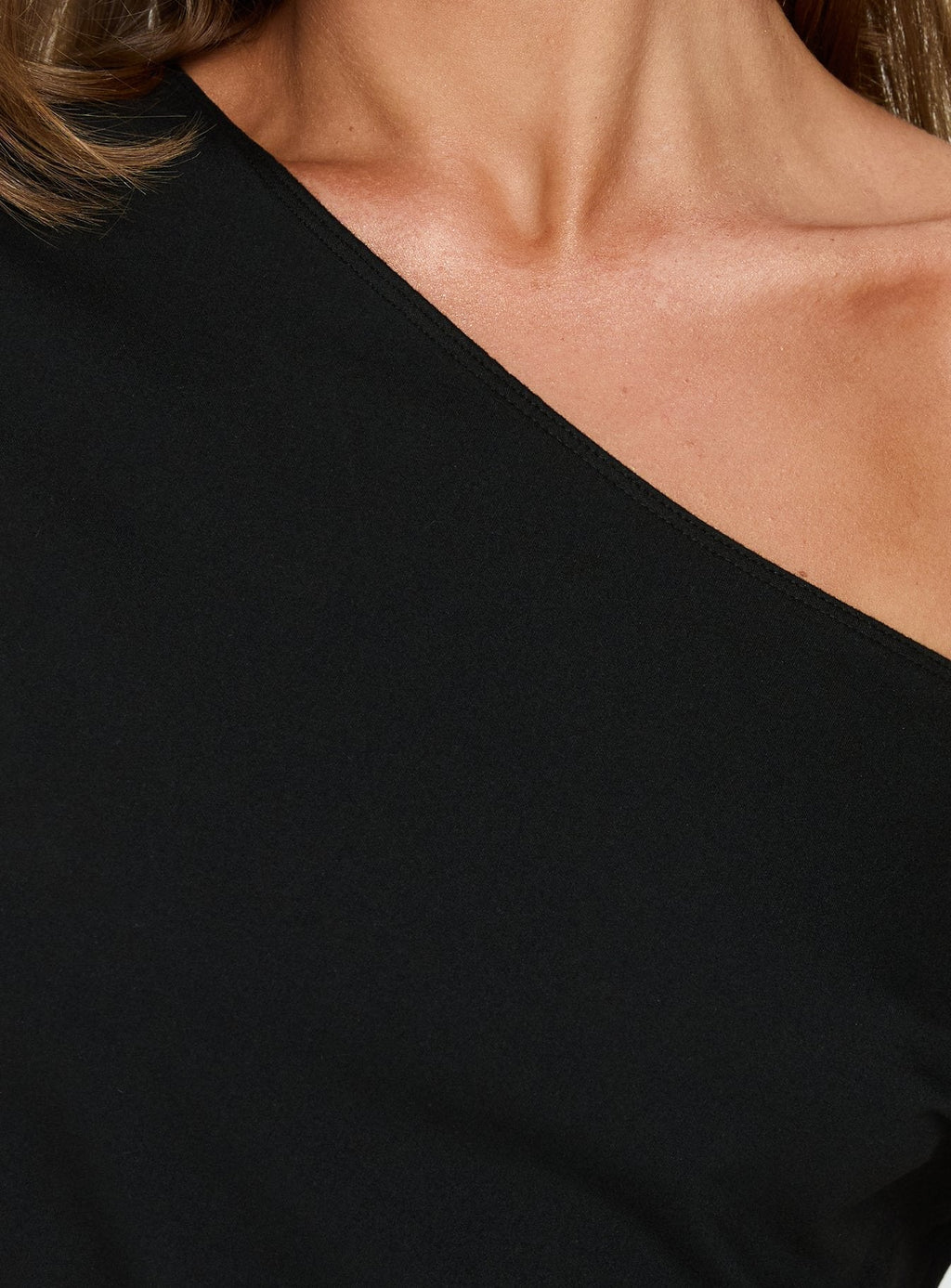 Ellah One Shoulder Drapey Mini Dress Black