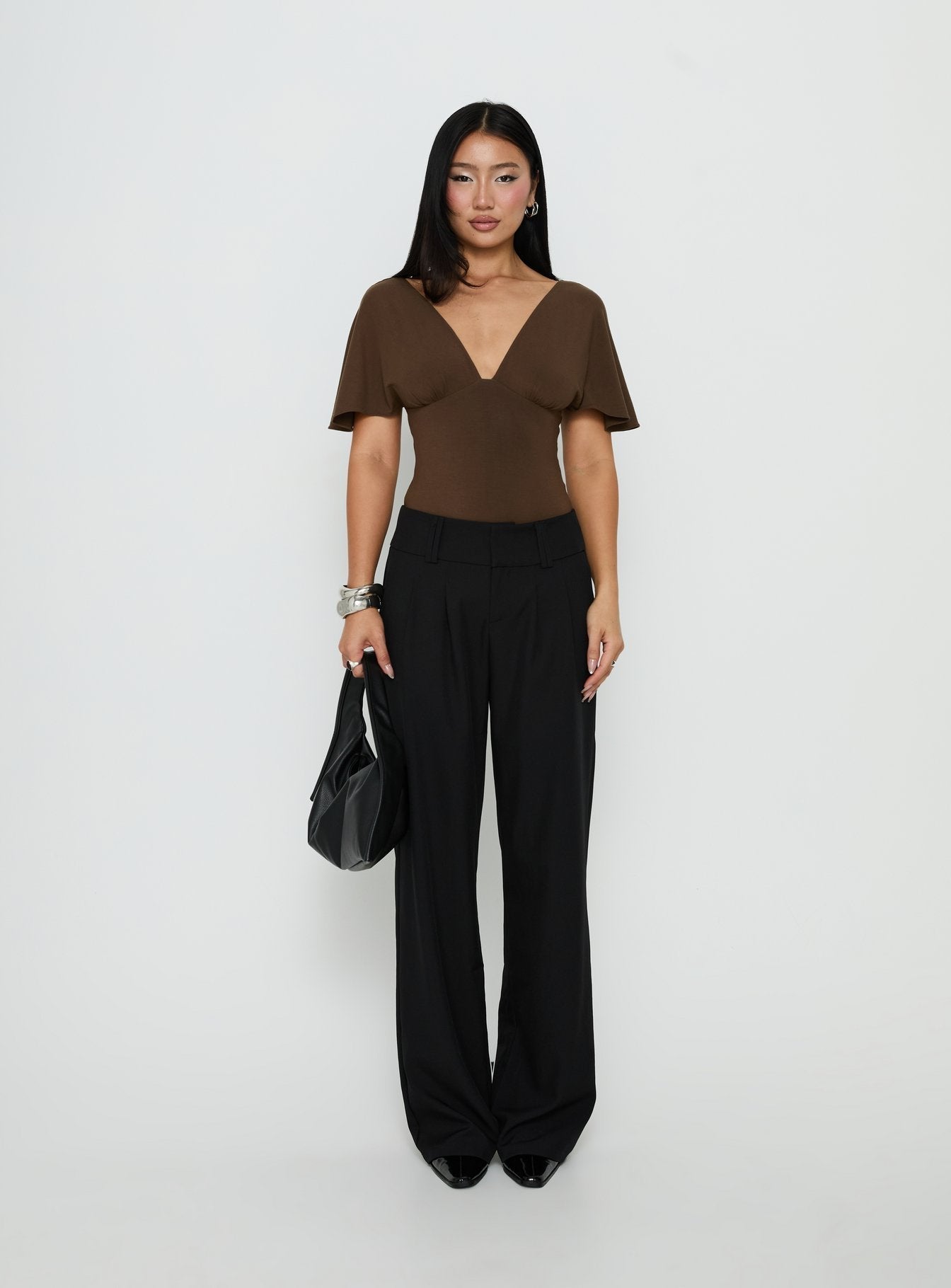 Yevenna Batwing Plunge Bodysuit Chocolate
