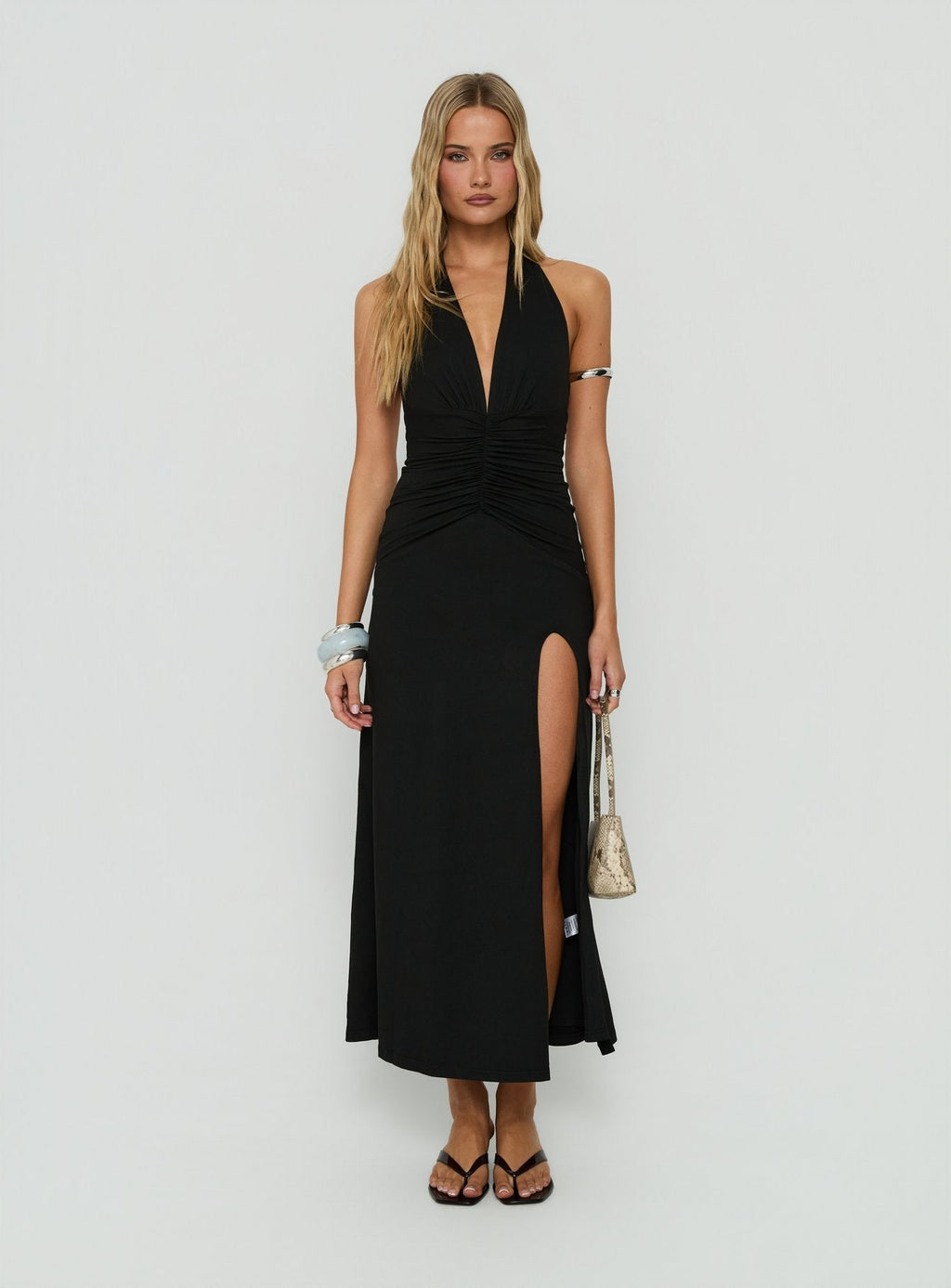 Kariee Plunge Neck Maxi Dress Black