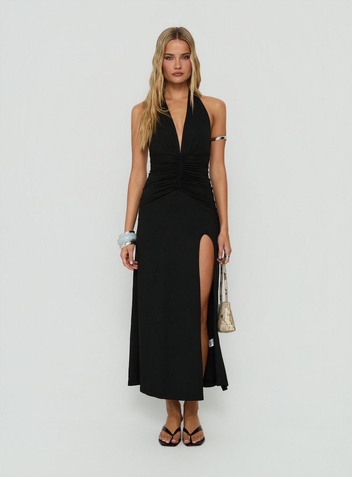 Kariee Plunge Neck Maxi Dress Black