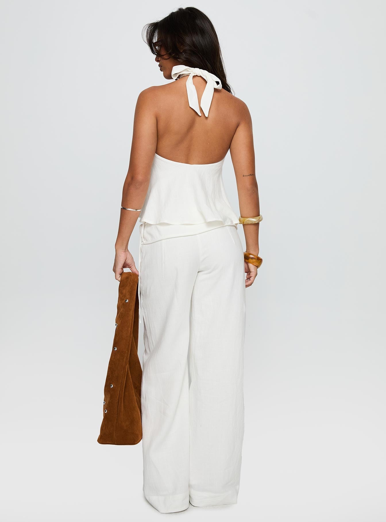 Silver Moon Linen Blend Tie Pants White Petite
